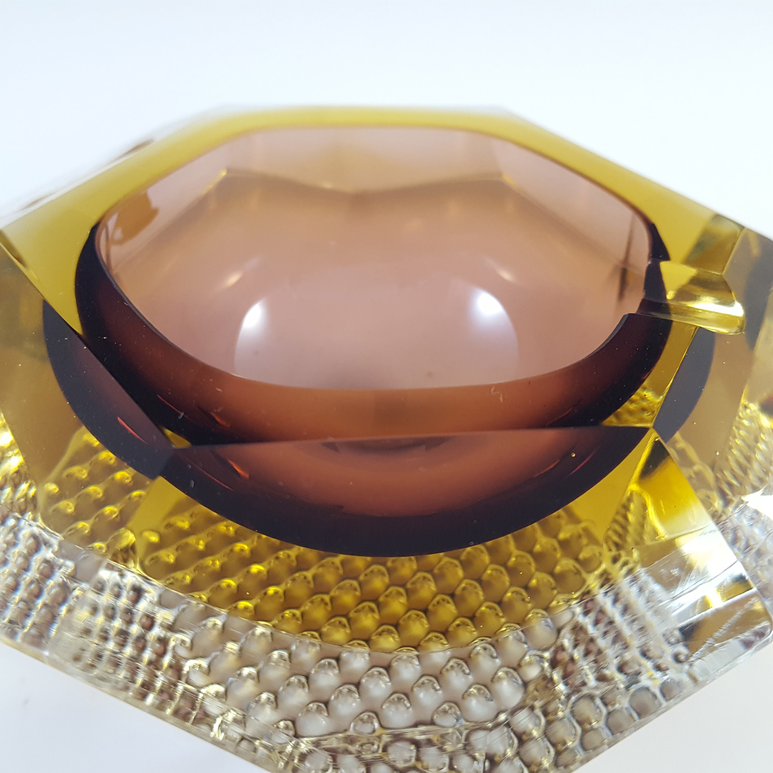 Mandruzzato Murano Faceted Brown & Amber Sommerso Glass Bowl - Click Image to Close