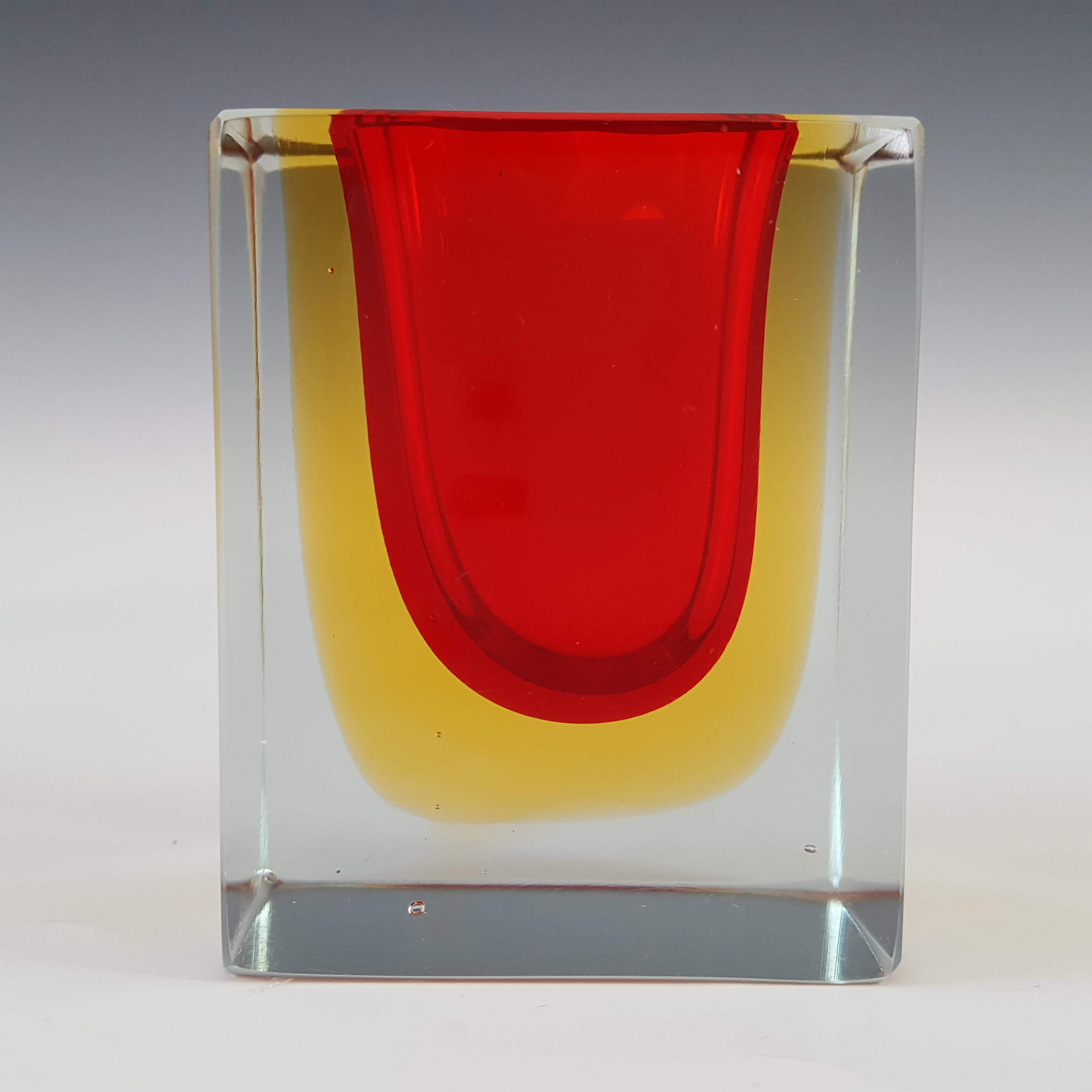 Murano Faceted Red, Amber & Blue Sommerso Glass Bowl - Click Image to Close