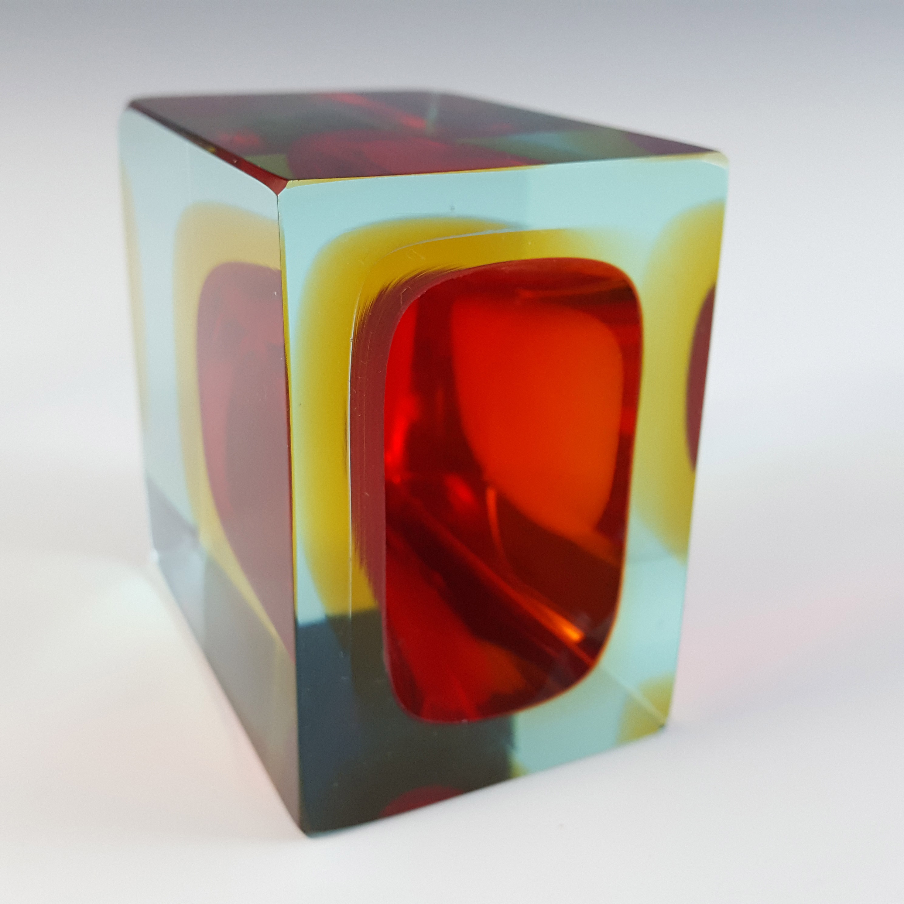 (image for) Murano Faceted Red, Amber & Blue Sommerso Glass Bowl - Click Image to Close