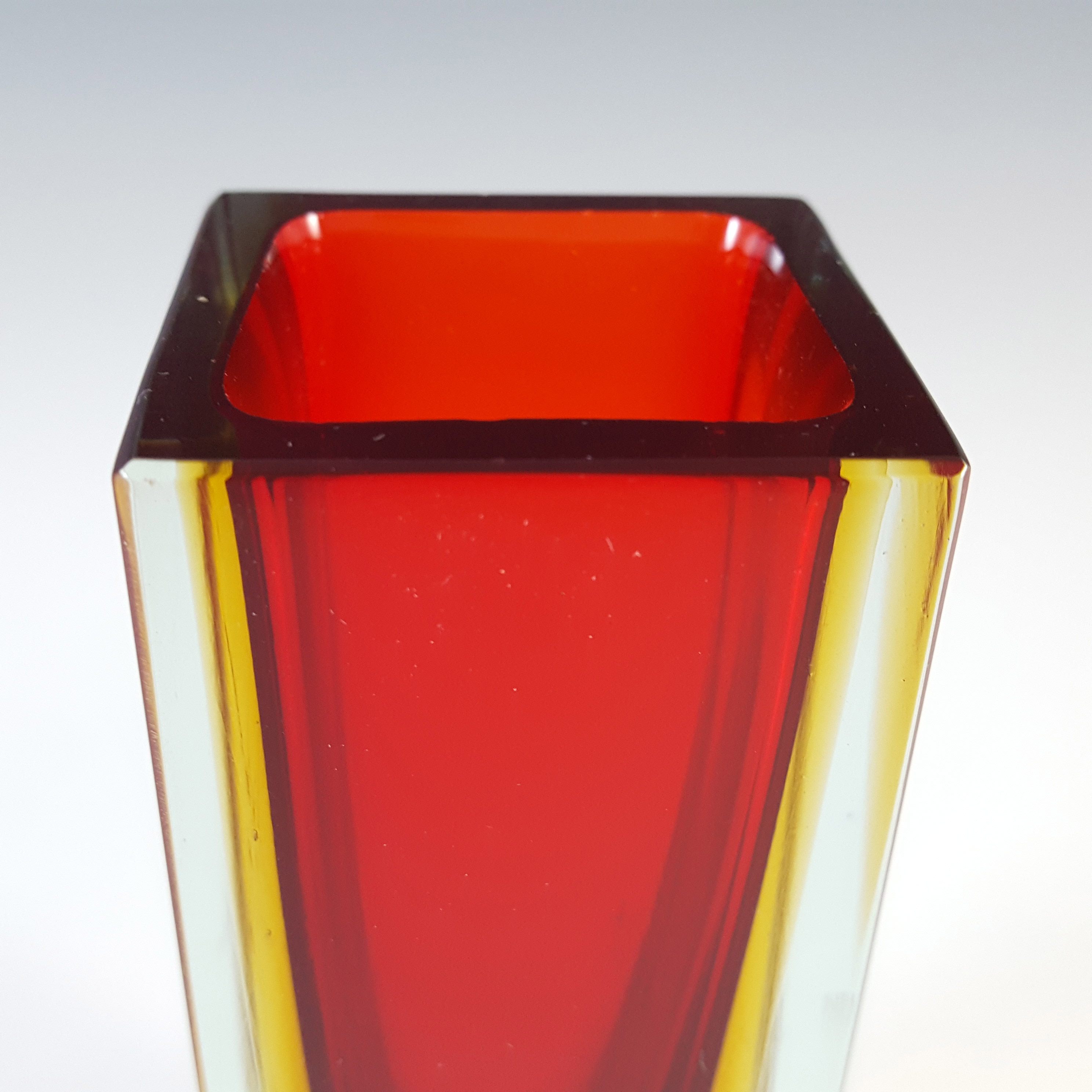 (image for) Murano Faceted Red & Amber Sommerso Glass Block Vase - Click Image to Close