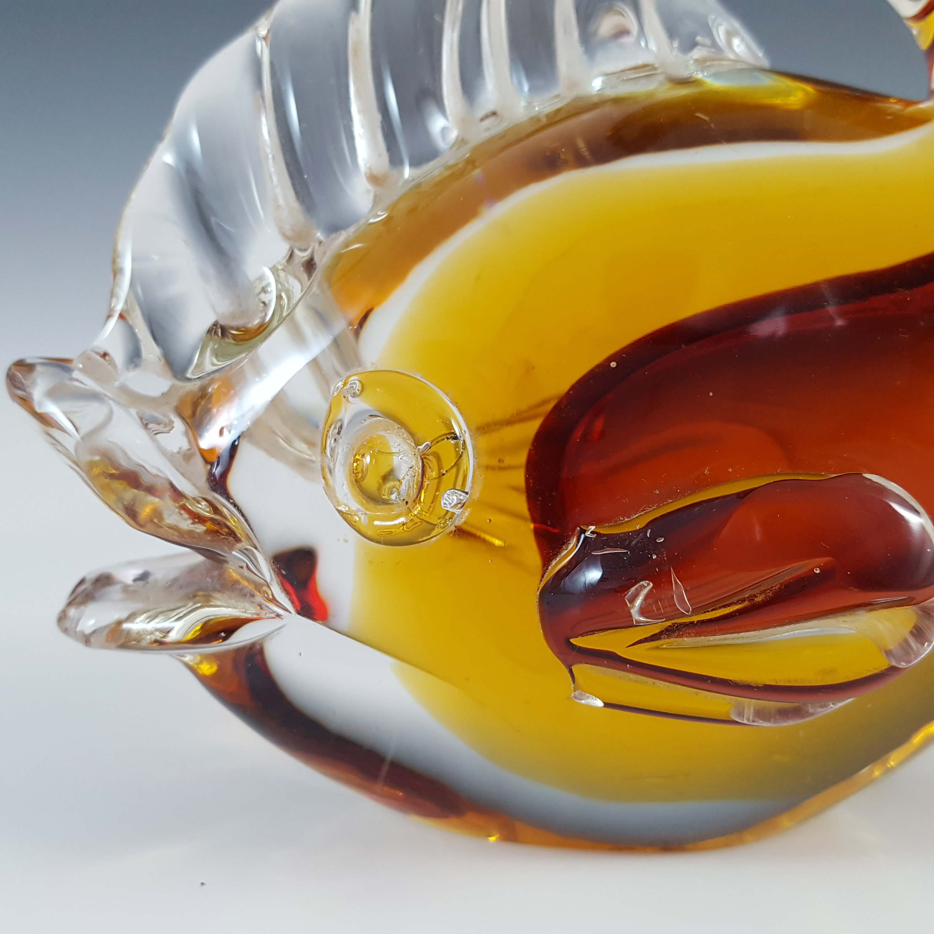 Artistica Murano CCC Vintage Brown & Amber Sommerso Glass Fish Sculpture - Click Image to Close