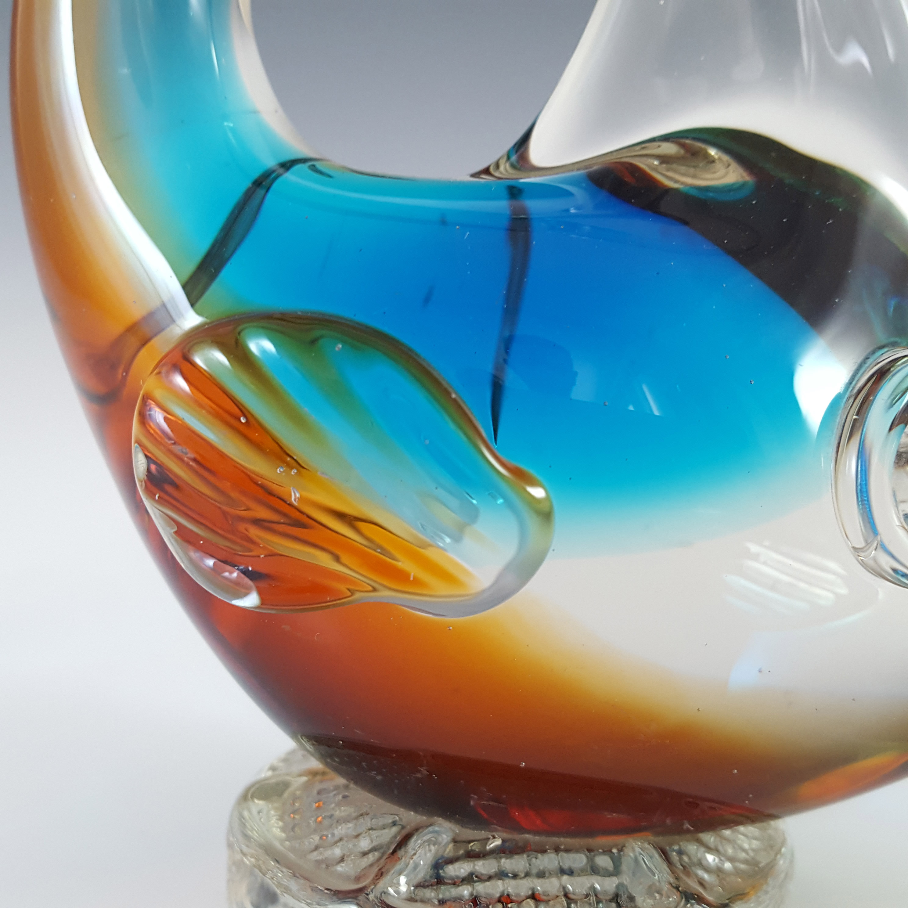 (image for) Murano Vintage Amber & Blue Venetian Glass Fish Sculpture - Click Image to Close