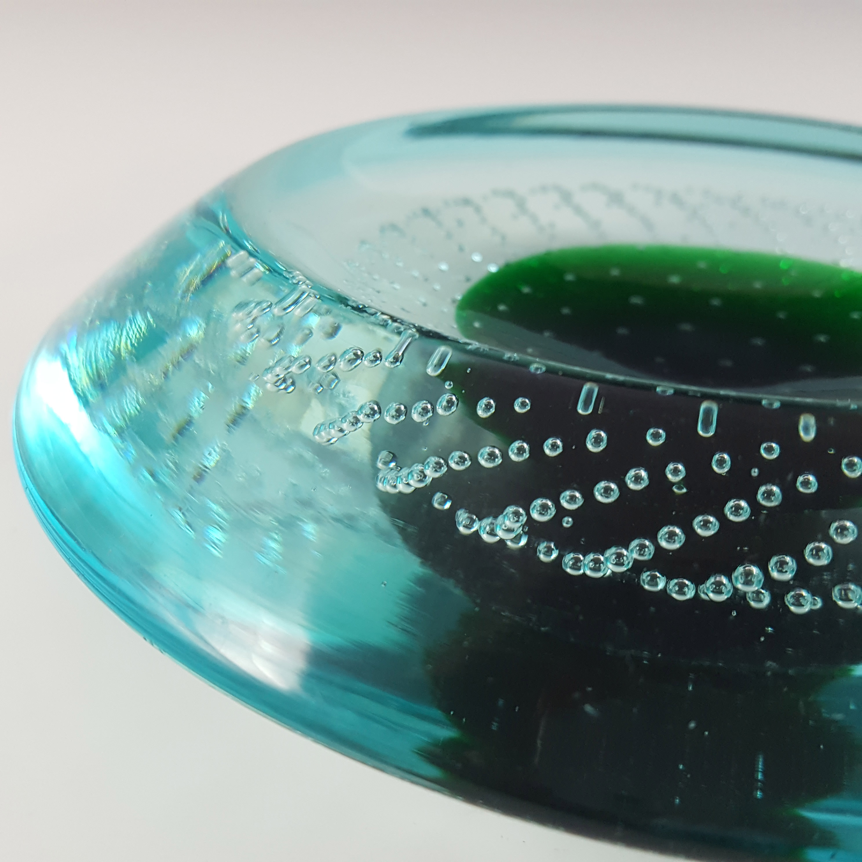 Galliano Ferro Murano Blue & Green Glass Bubble Bowl - Click Image to Close