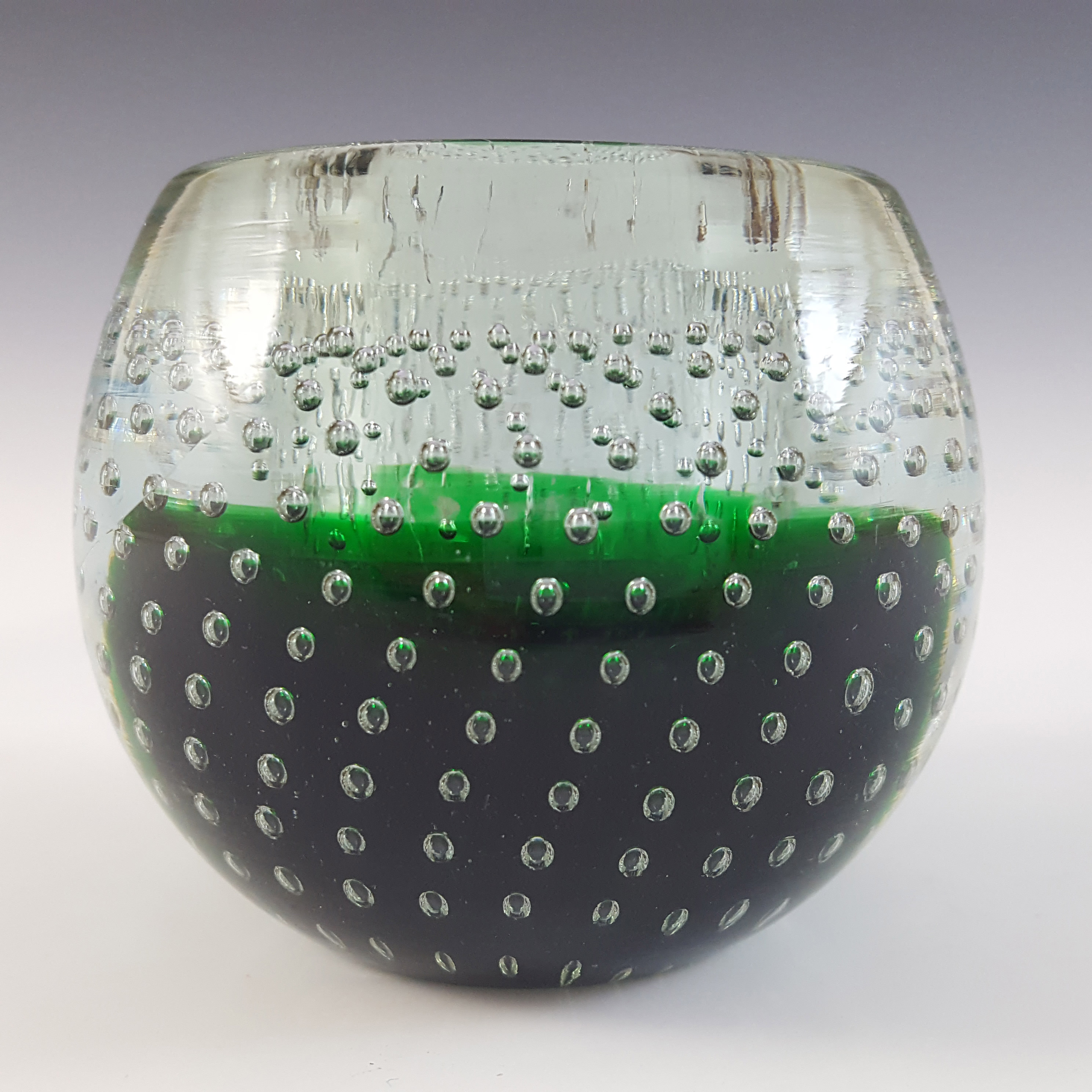 Galliano Ferro Murano Green & Lilac Glass Bubble Candle Holder - Click Image to Close