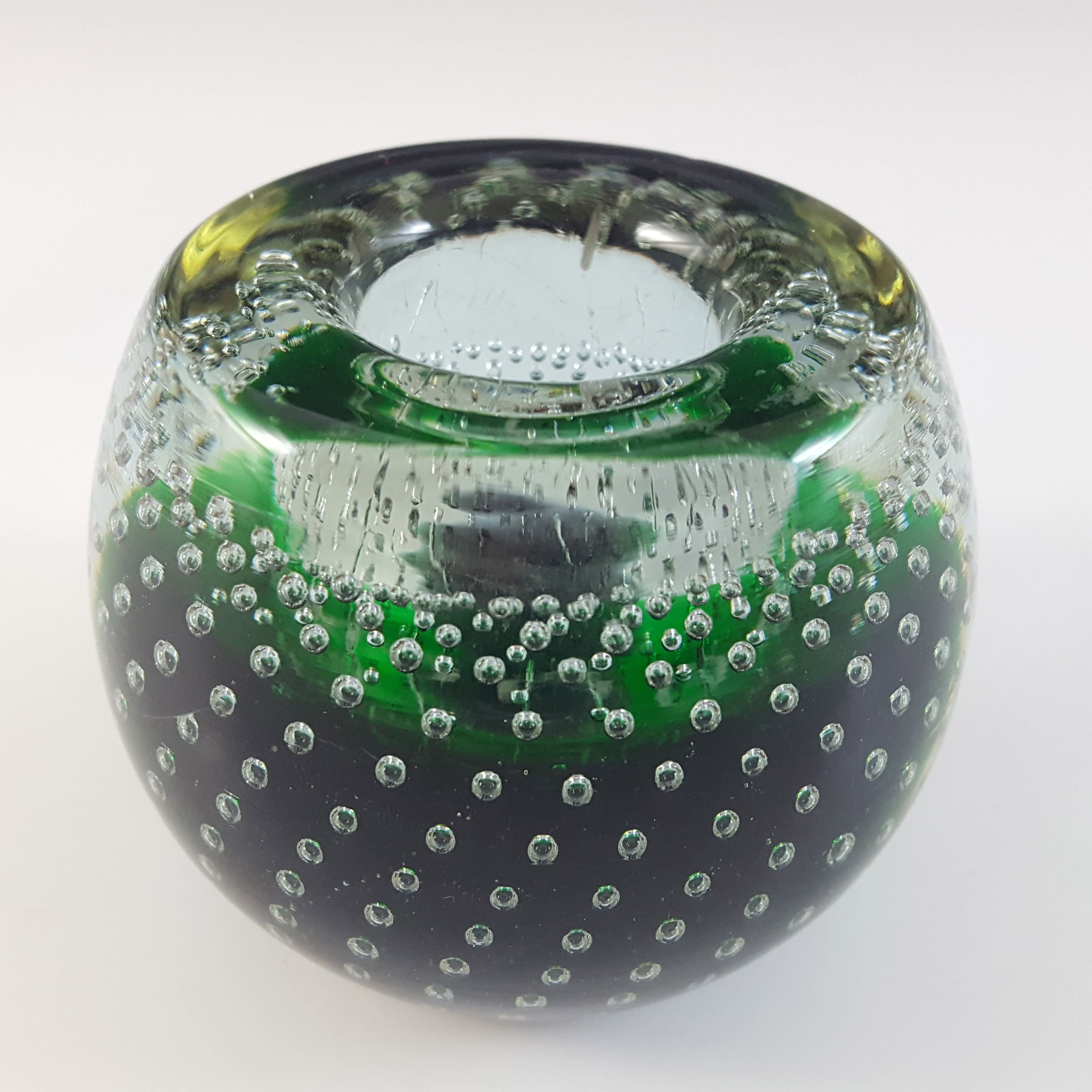 (image for) Galliano Ferro Murano Green & Lilac Glass Bullicante Candle Holder - Click Image to Close