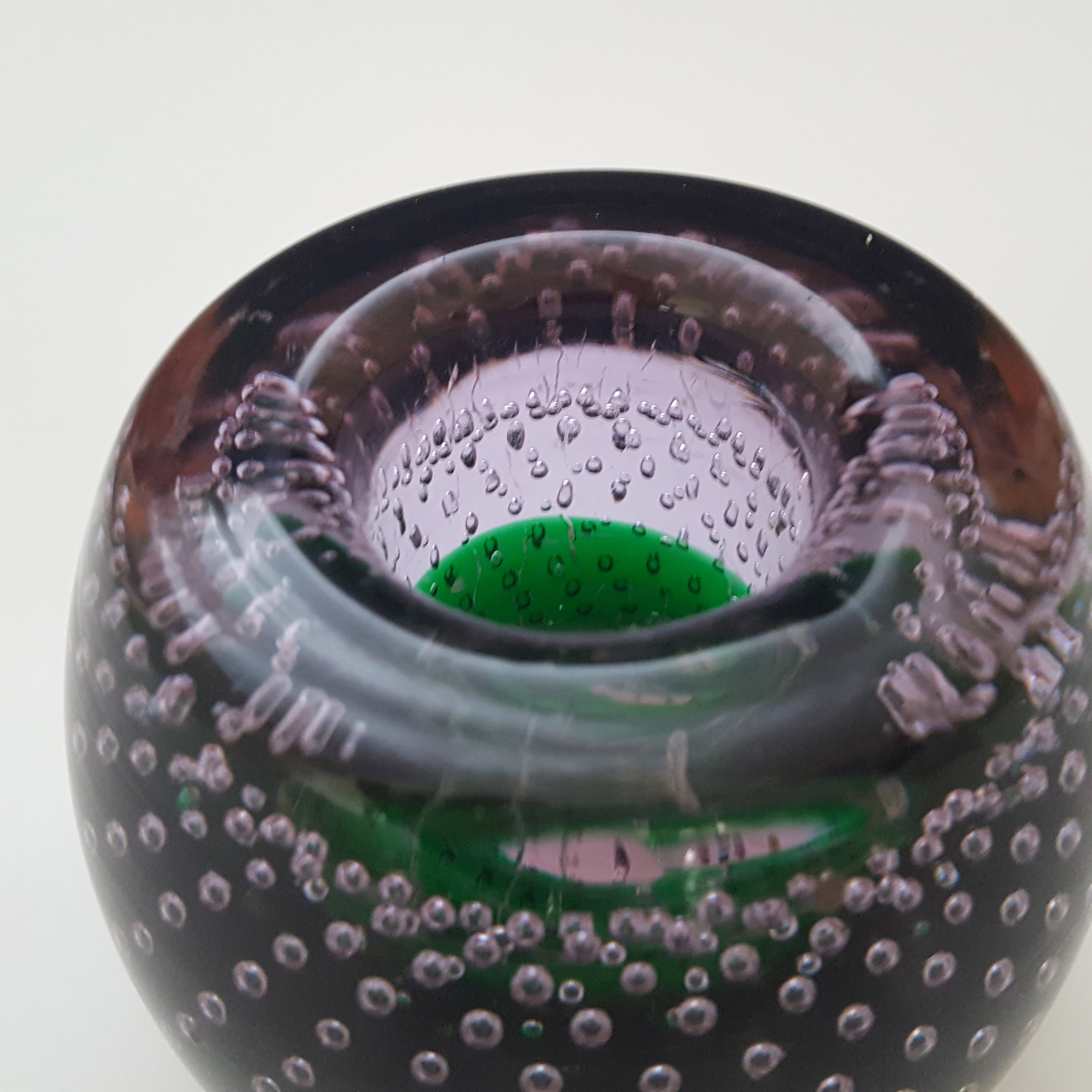 (image for) Galliano Ferro Murano Green & Lilac Glass Bullicante Candle Holder - Click Image to Close