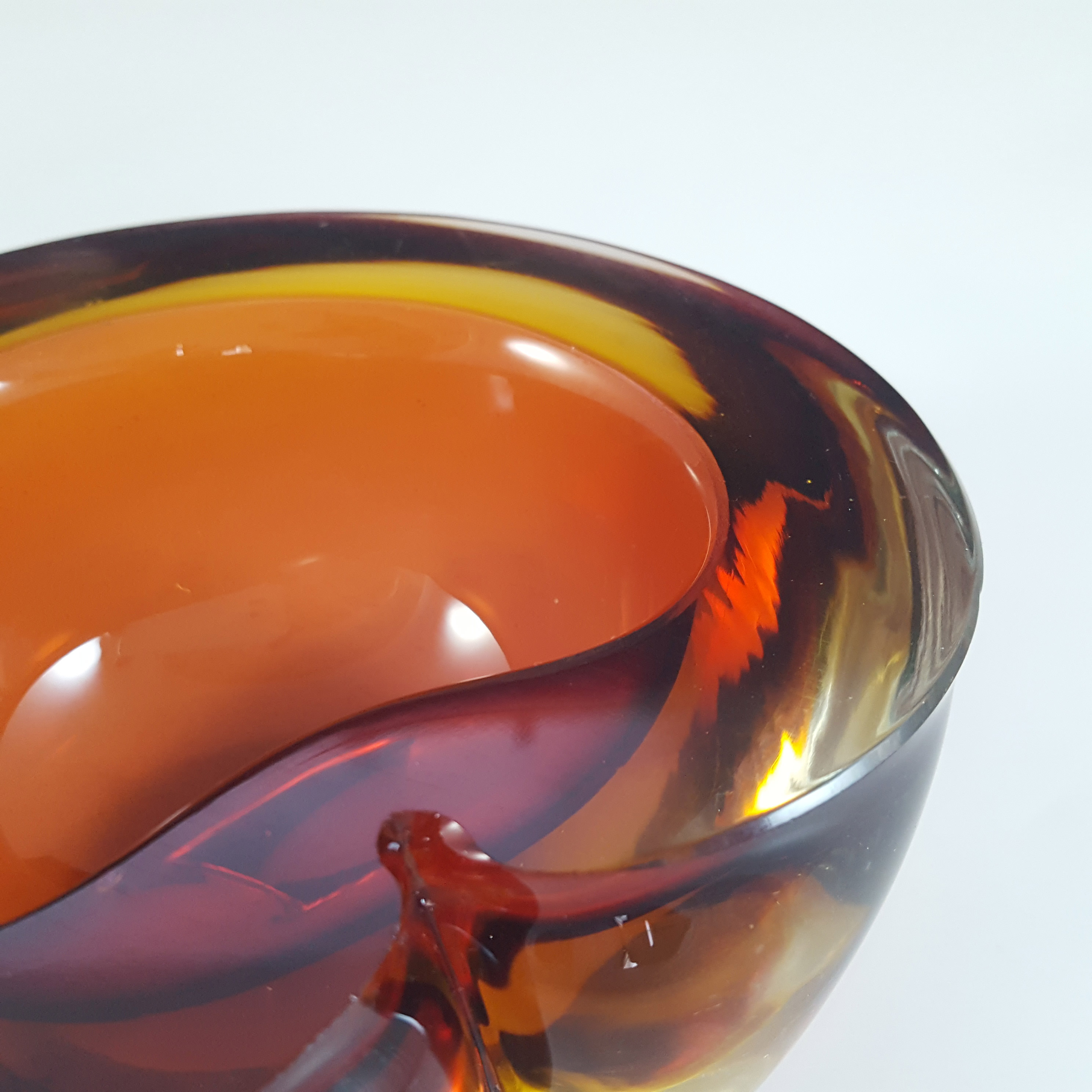 Murano Brown & Amber Sommerso Glass Retro Geode Bowl - Click Image to Close