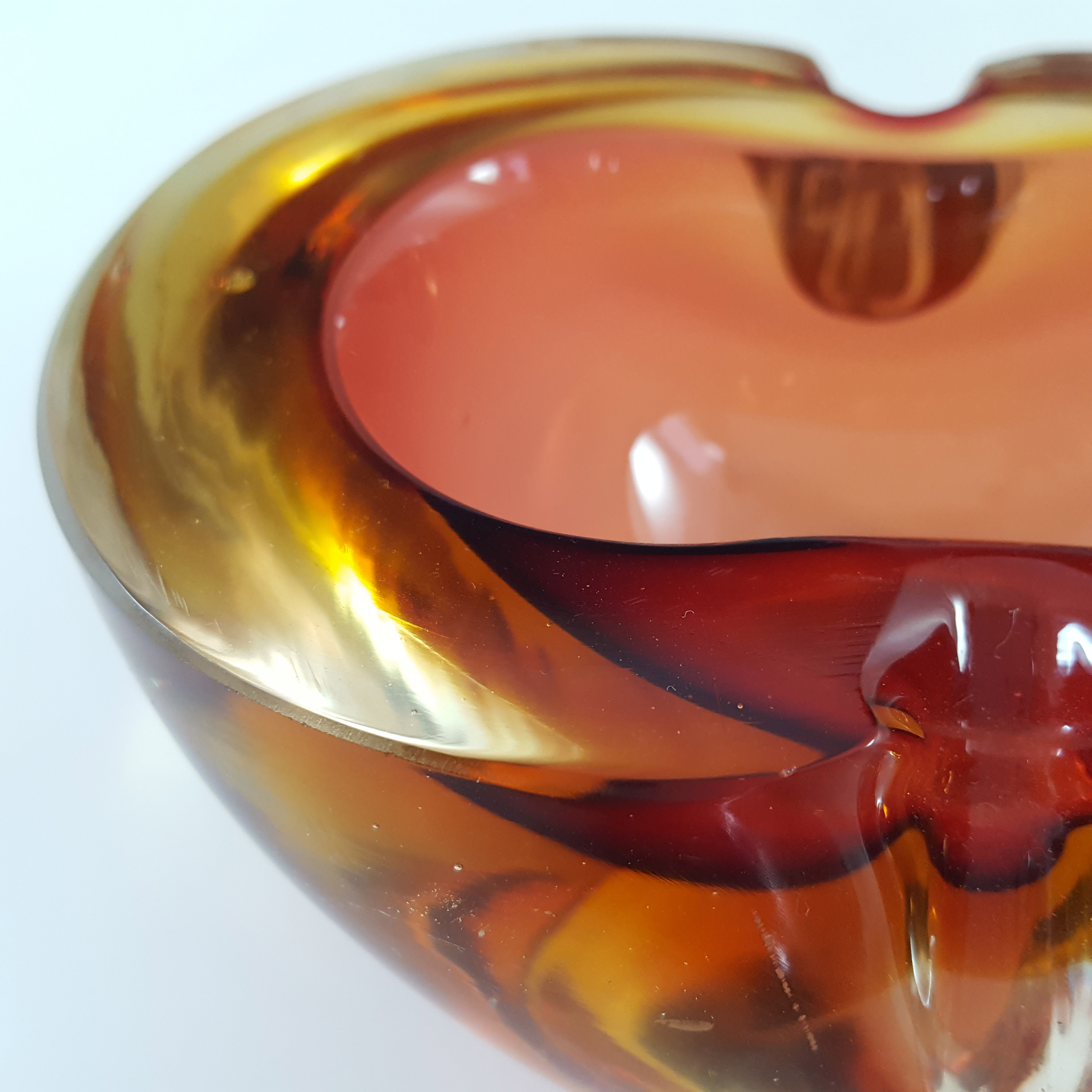 (image for) Murano Brown & Amber Sommerso Glass Mid Century Geode Bowl - Click Image to Close