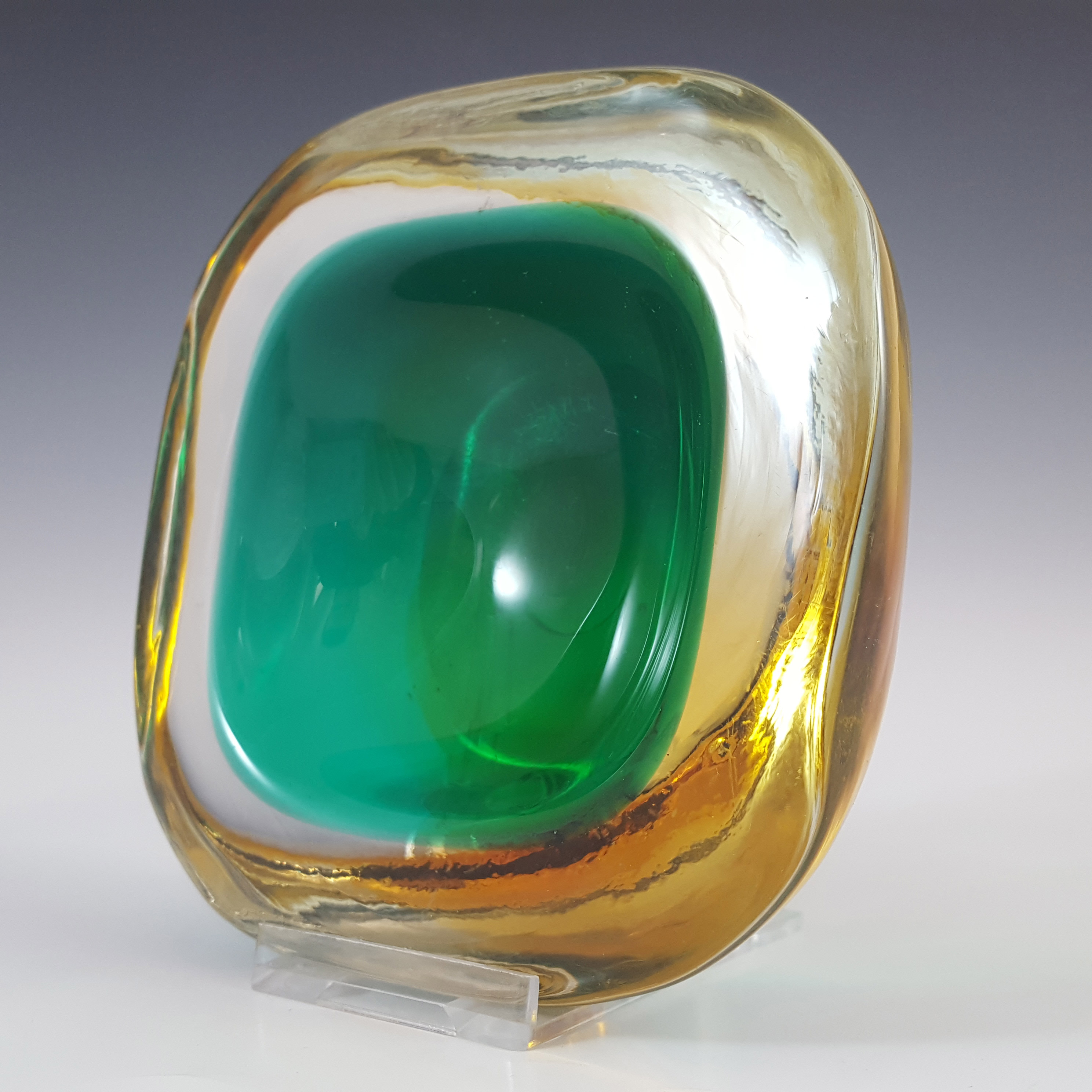 (image for) Murano Green & Amber Sommerso Glass 1950's Geode Bowl - Click Image to Close