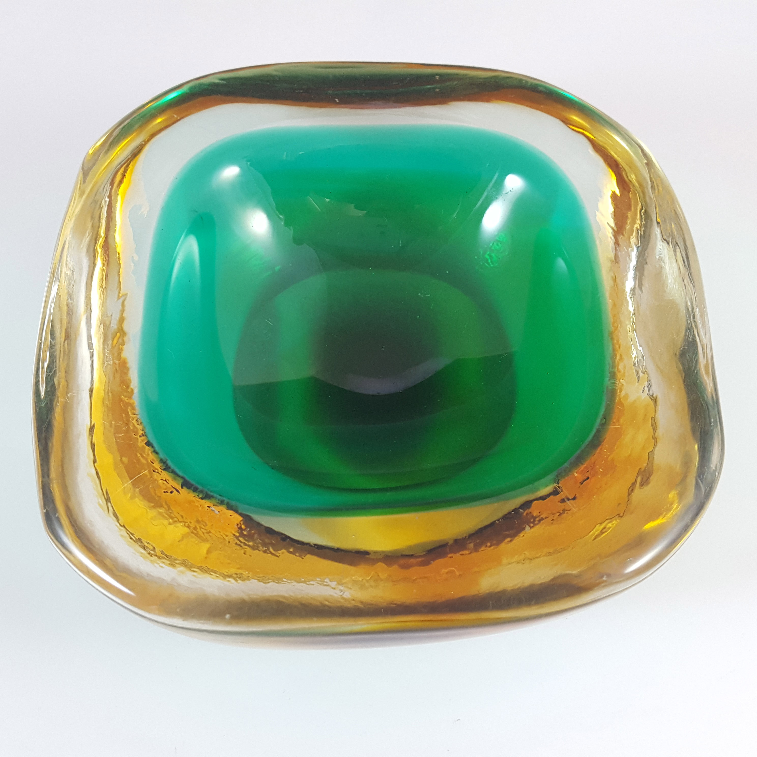 (image for) Murano Green & Amber Sommerso Glass 1950's Geode Bowl - Click Image to Close