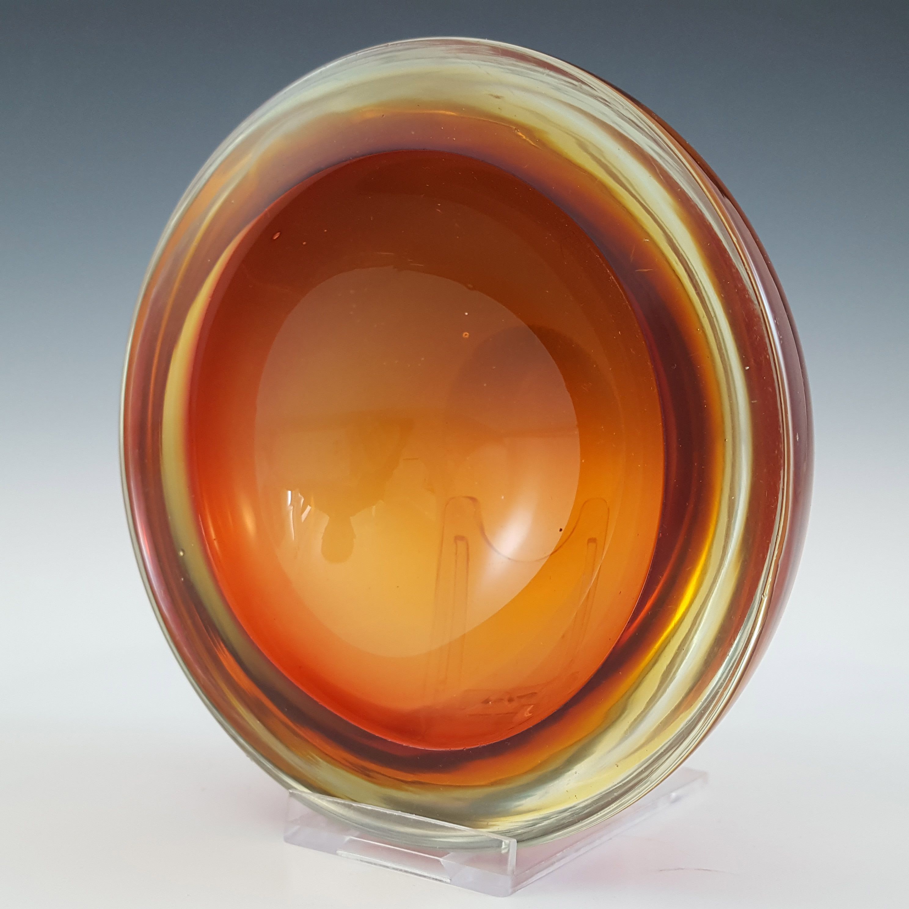 (image for) Murano Brown & Amber Sommerso Glass Circular Geode Bowl - Click Image to Close