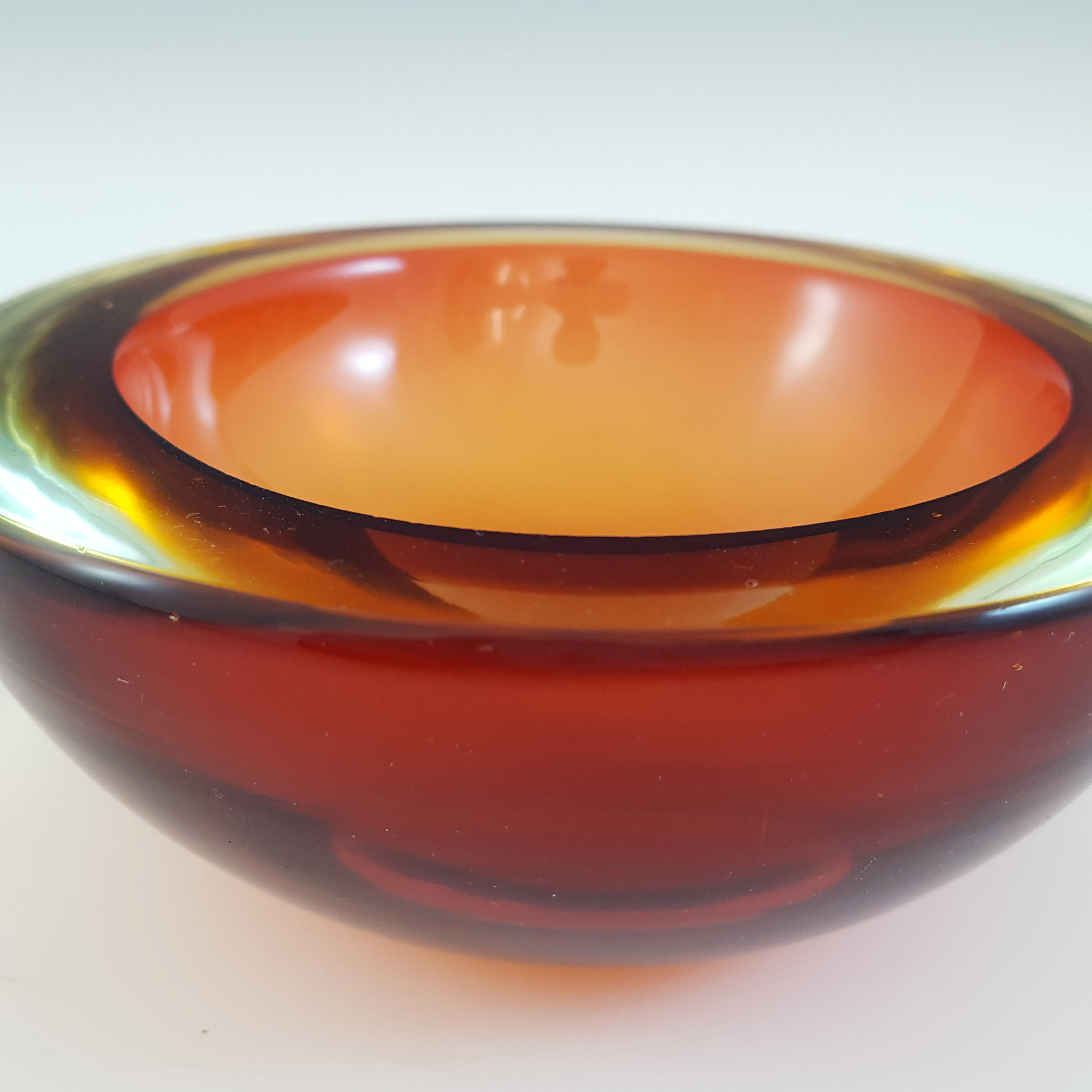 Murano Brown & Amber Sommerso Glass Circular Geode Bowl - Click Image to Close