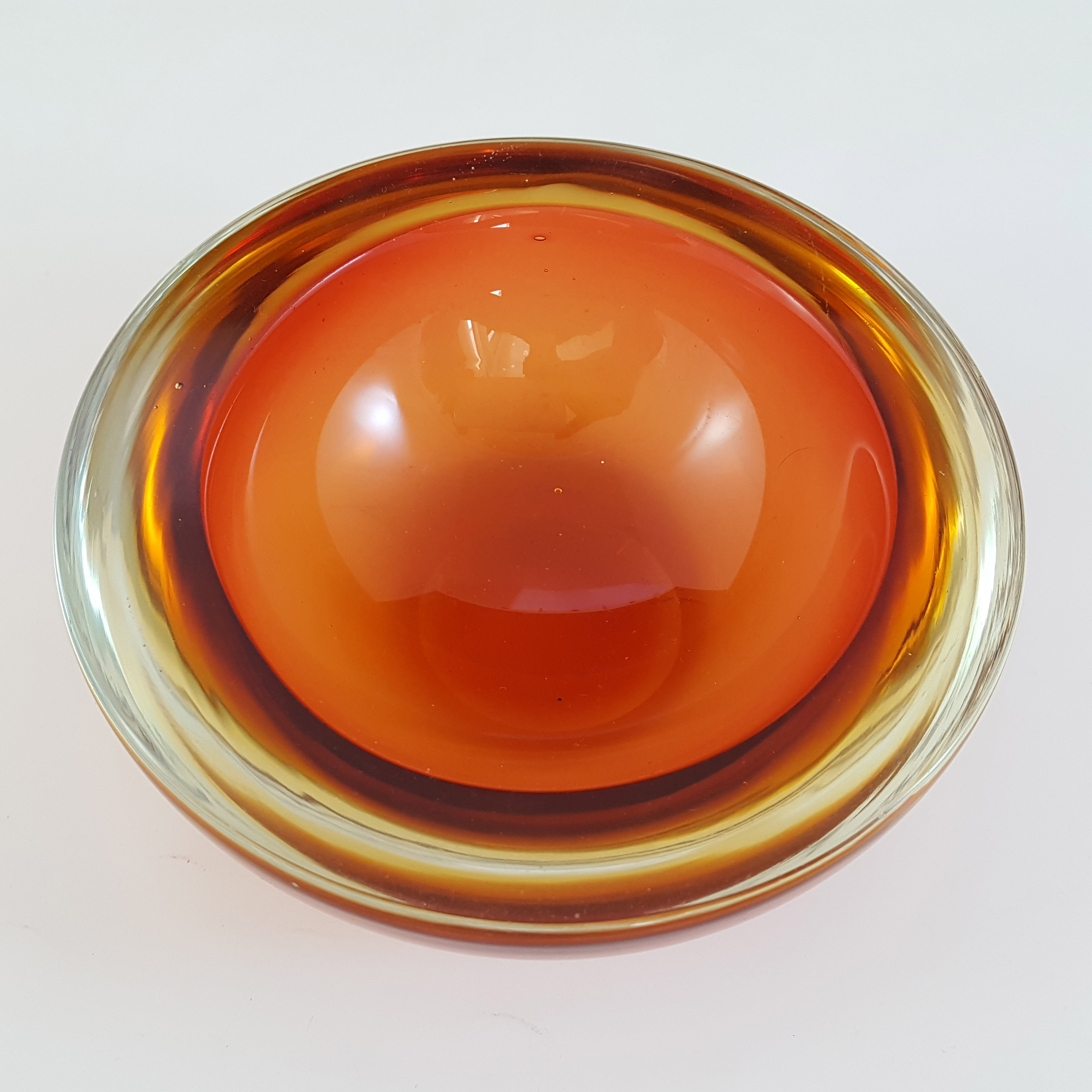 (image for) Murano Brown & Amber Sommerso Glass Circular Geode Bowl - Click Image to Close