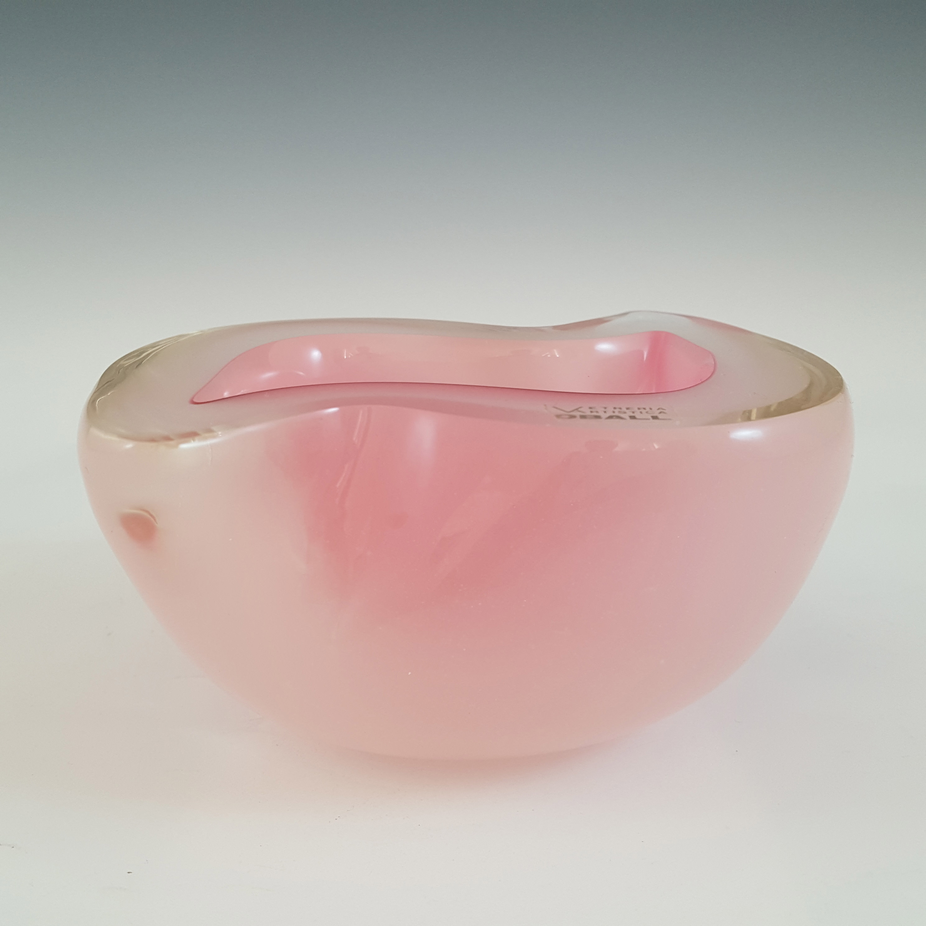 (image for) LABELLED Oball Murano Pink & White Sommerso Glass Geode Bowl - Click Image to Close