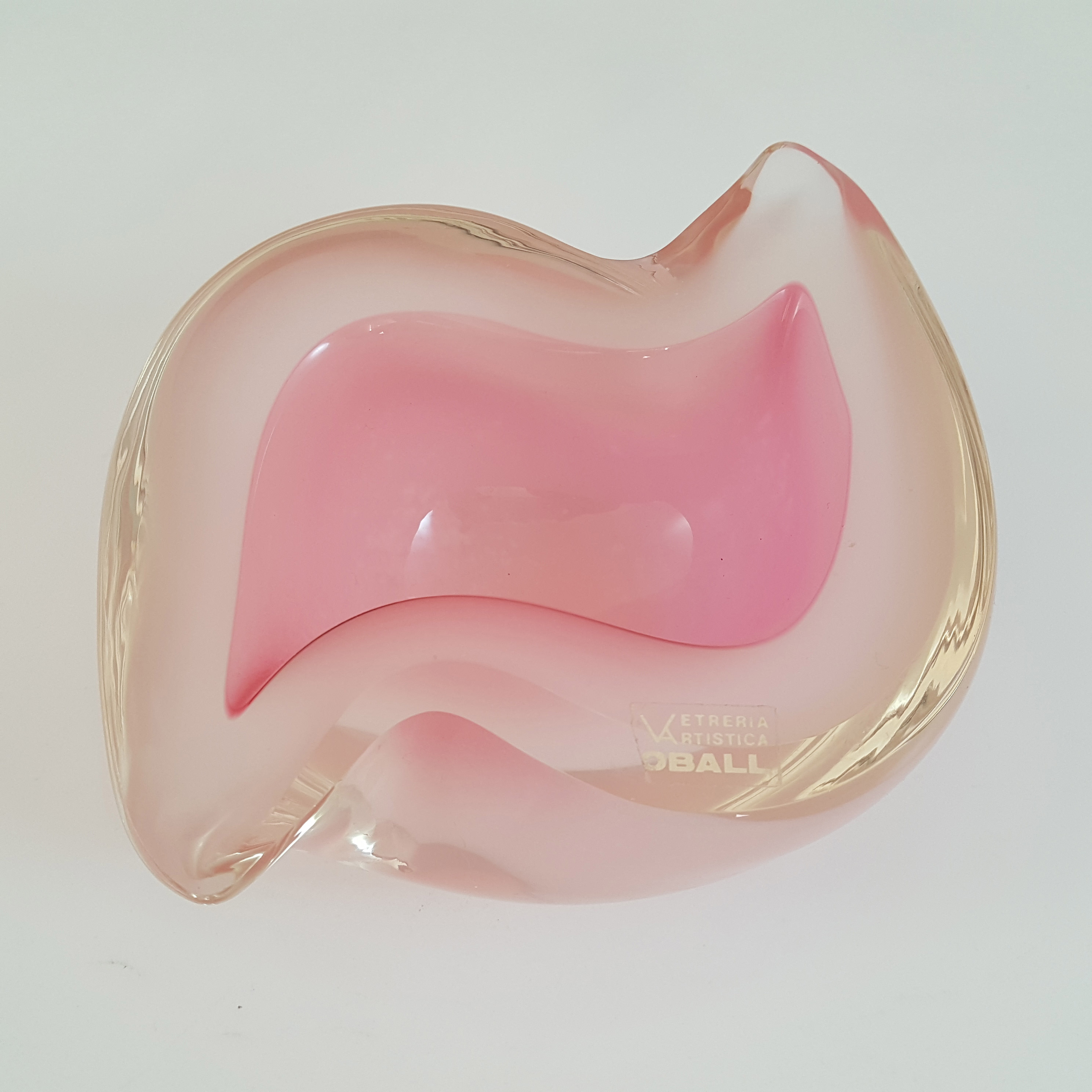 LABELLED Oball Murano Pink & White Sommerso Glass Geode Bowl - Click Image to Close