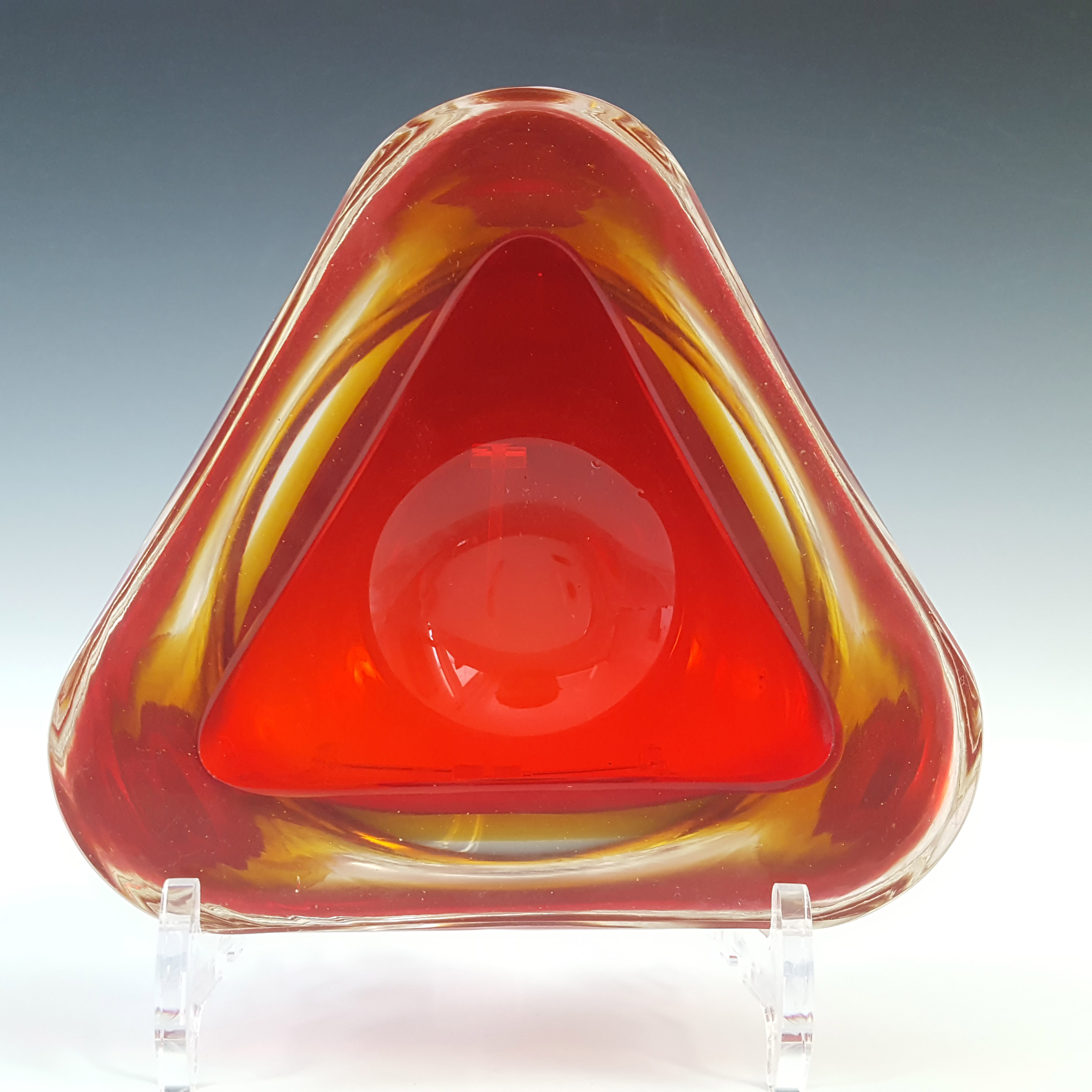Murano Red & Amber Sommerso Glass Vintage Geode Bowl - Click Image to Close