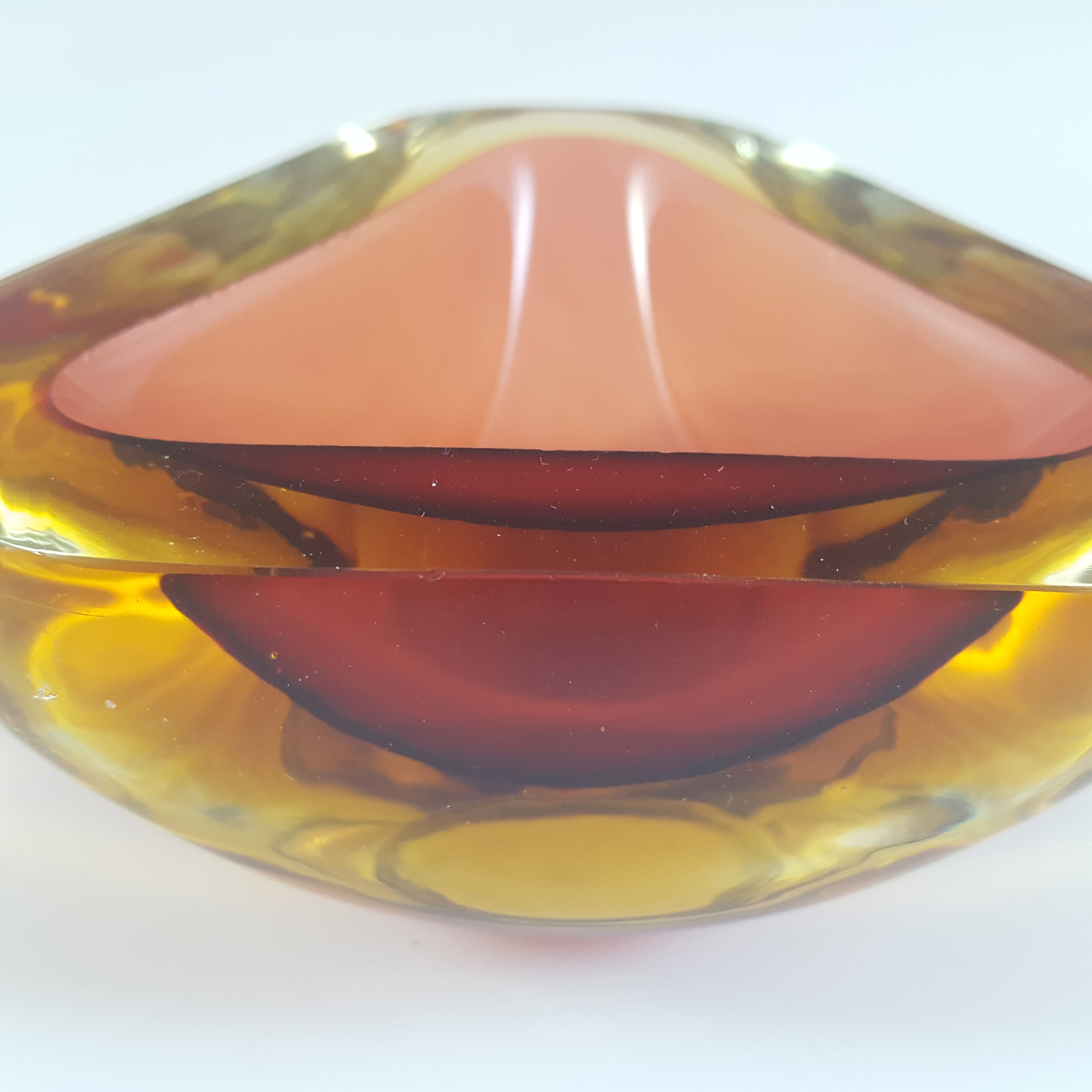 Murano Brown & Amber Sommerso Glass Vintage Geode Bowl - Click Image to Close