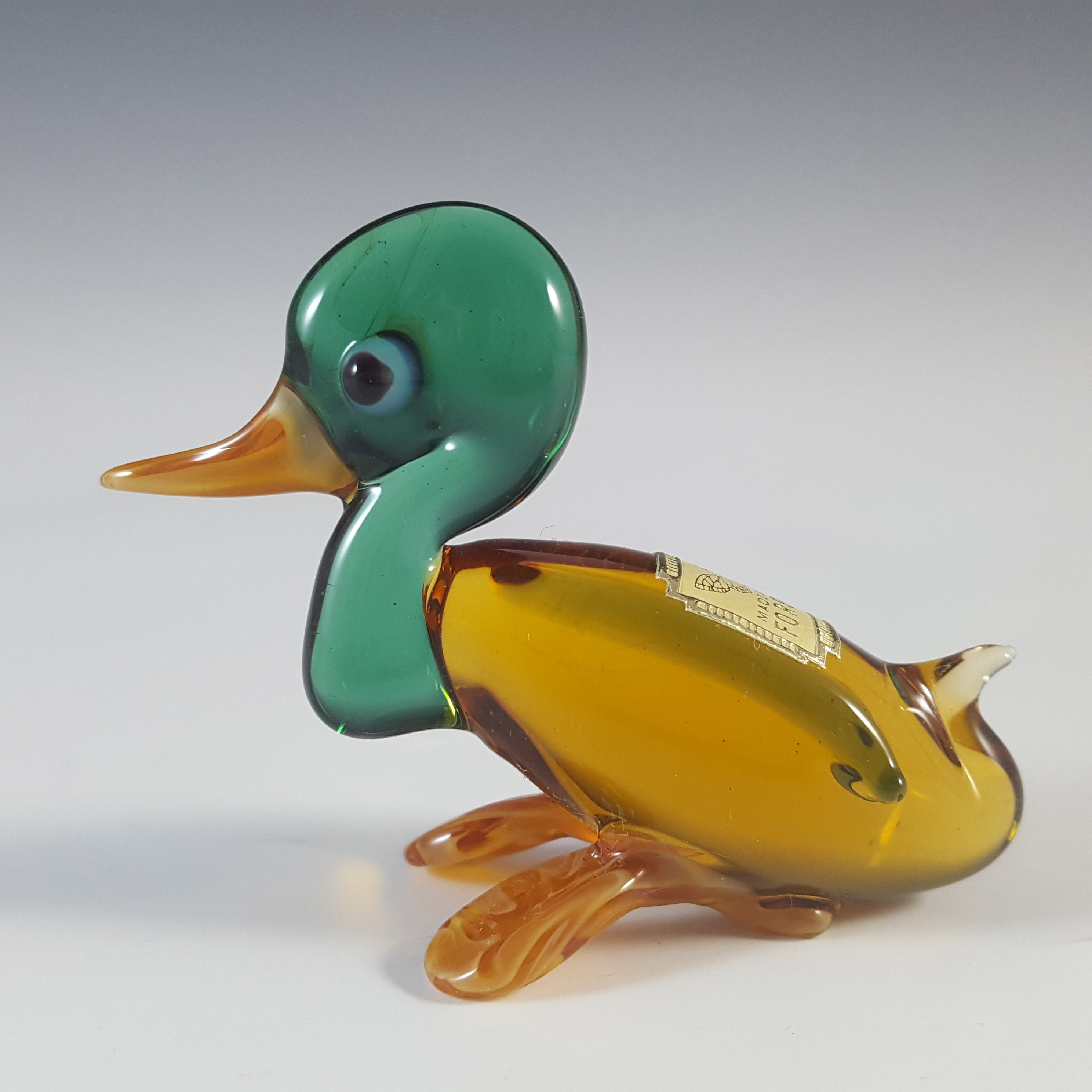 (image for) Set of 3 Vintage GDR (East Germany) Green & Amber Glass Ducks - Click Image to Close