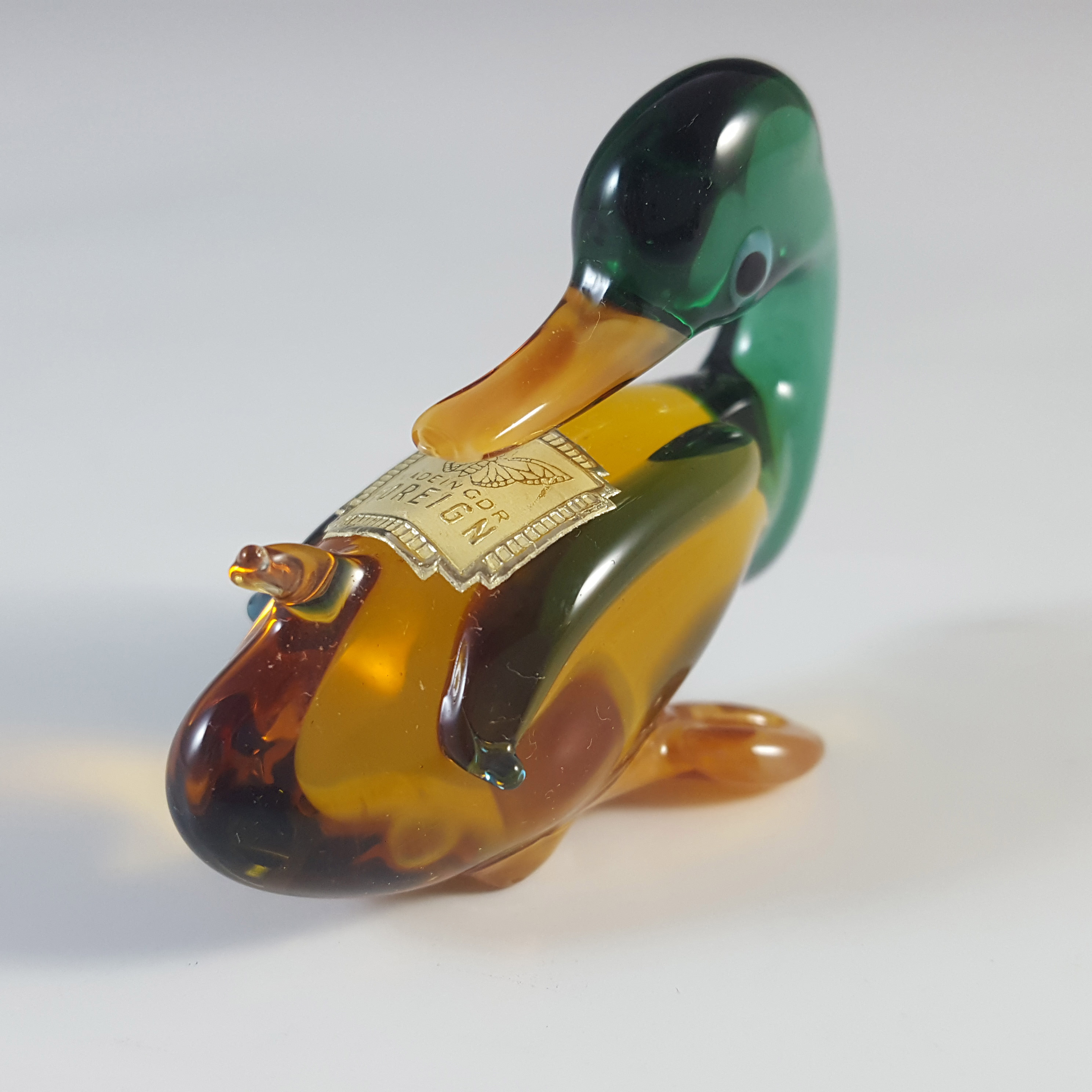 Set of 3 Vintage GDR (East Germany) Green & Amber Glass Ducks - Click Image to Close