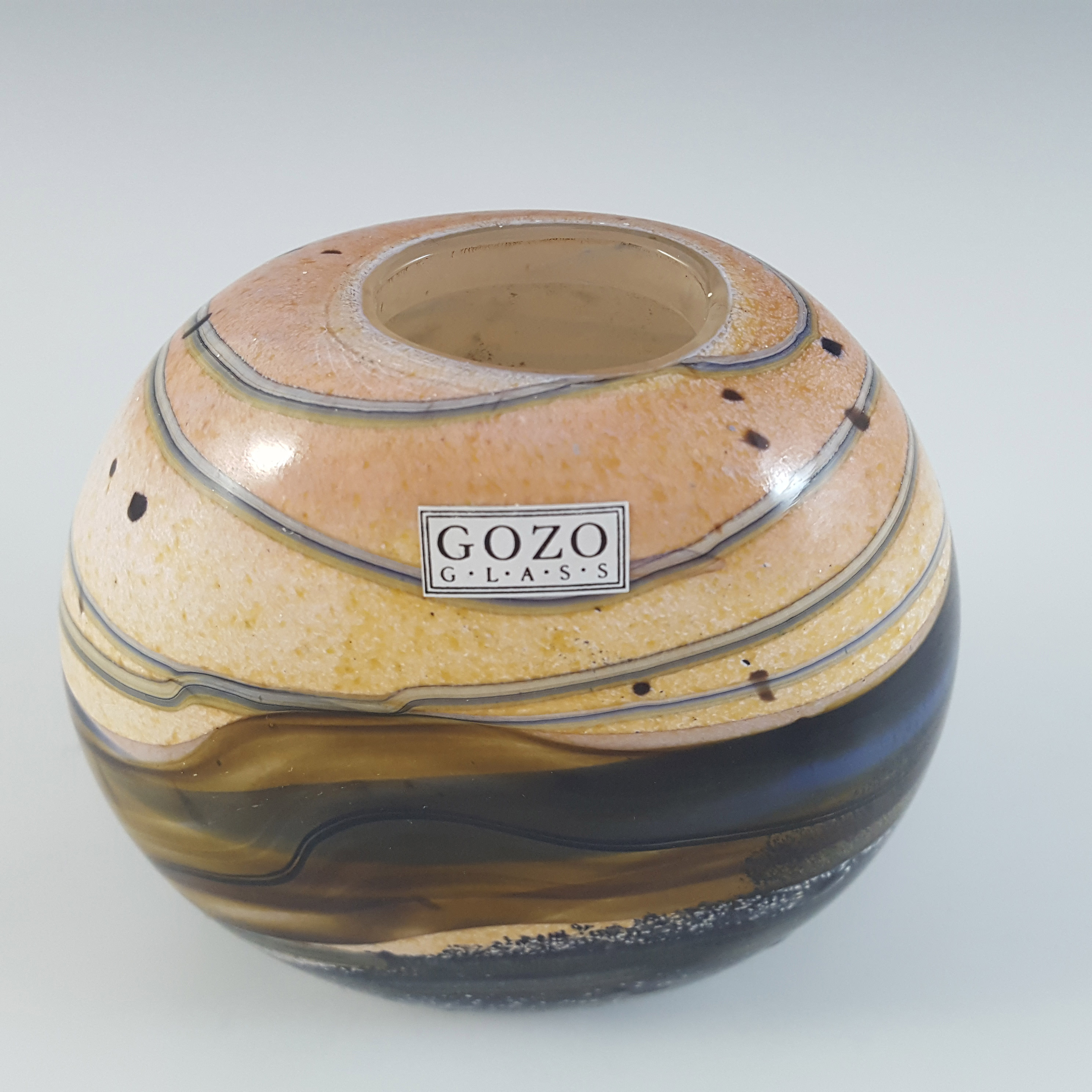 LABELLED Gozo Maltese Sandy & Black Glass 'Seashell' Vase - Click Image to Close