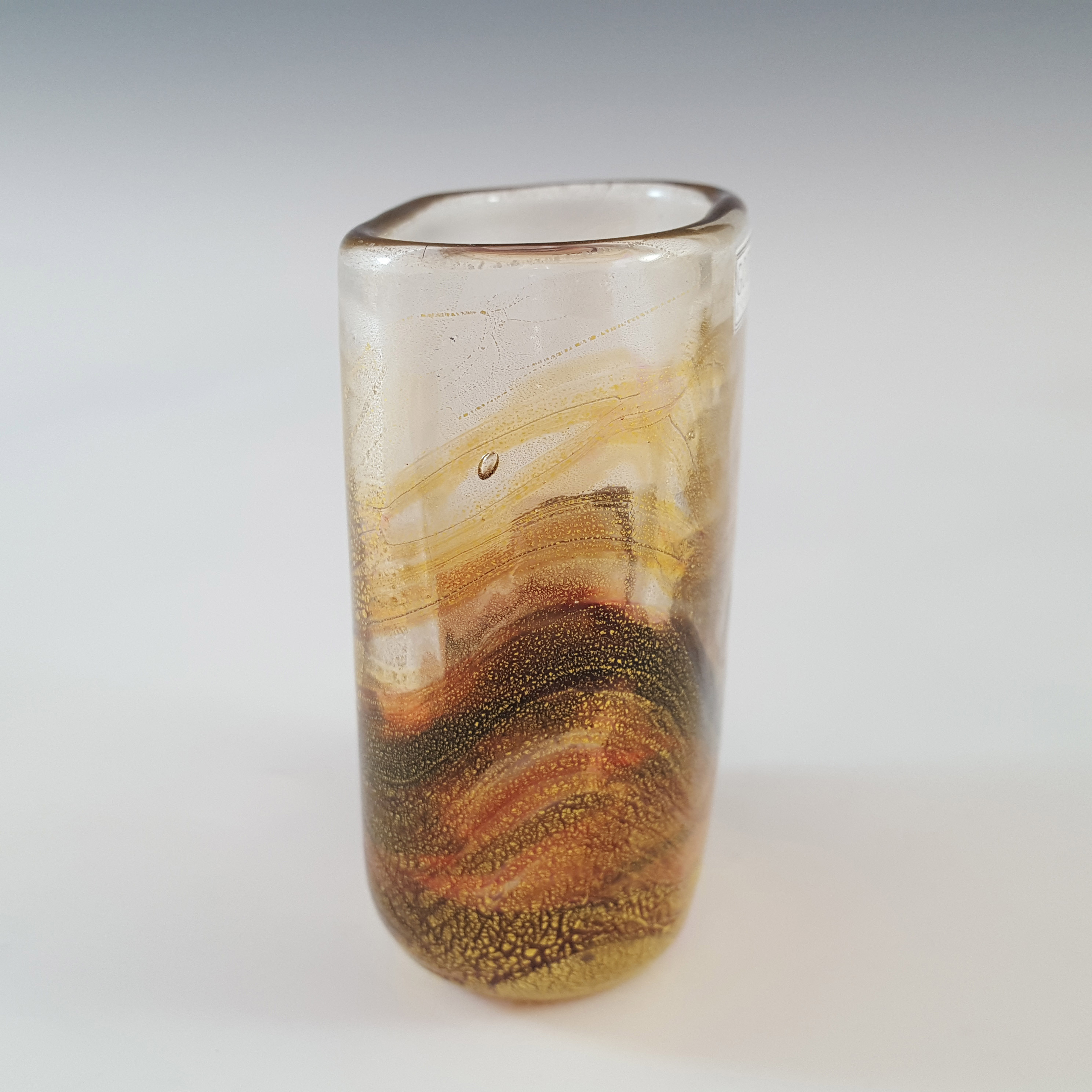 (image for) SIGNED + LABELLED Gozo Red Glass & Gold Leaf Vintage Vase - Click Image to Close