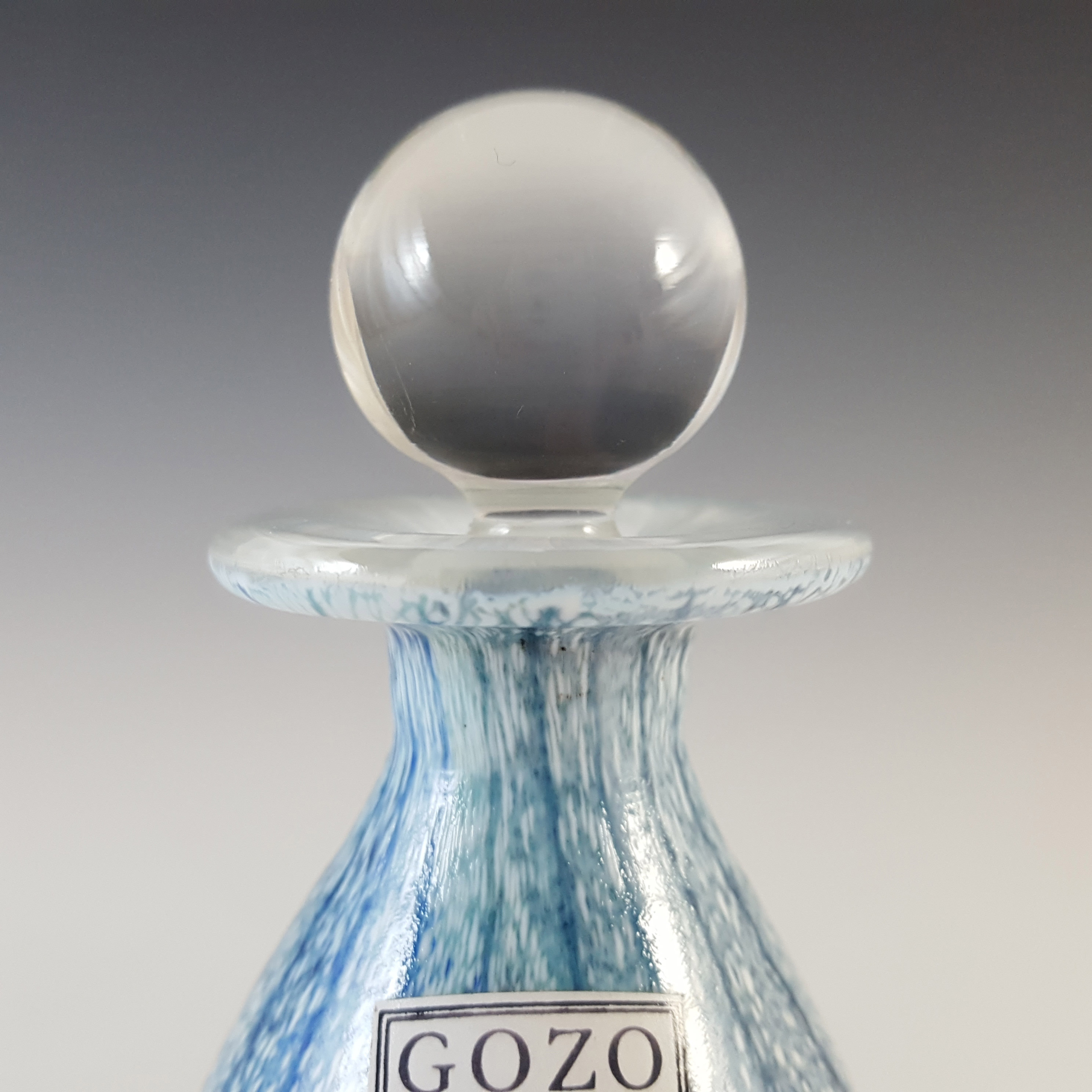 SIGNED Gozo Maltese Blue & White Glass 'Sea' Perfume Bottle - Click Image to Close