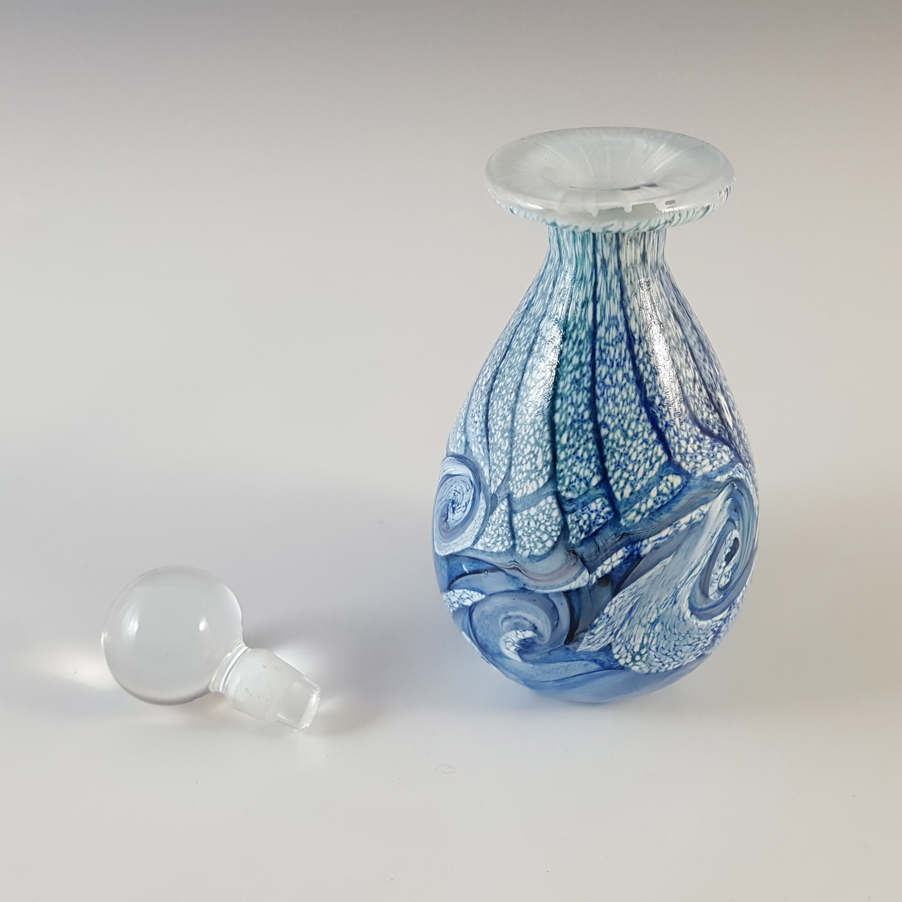 (image for) SIGNED Gozo Maltese Blue & White Glass 'Sea' Perfume Bottle - Click Image to Close