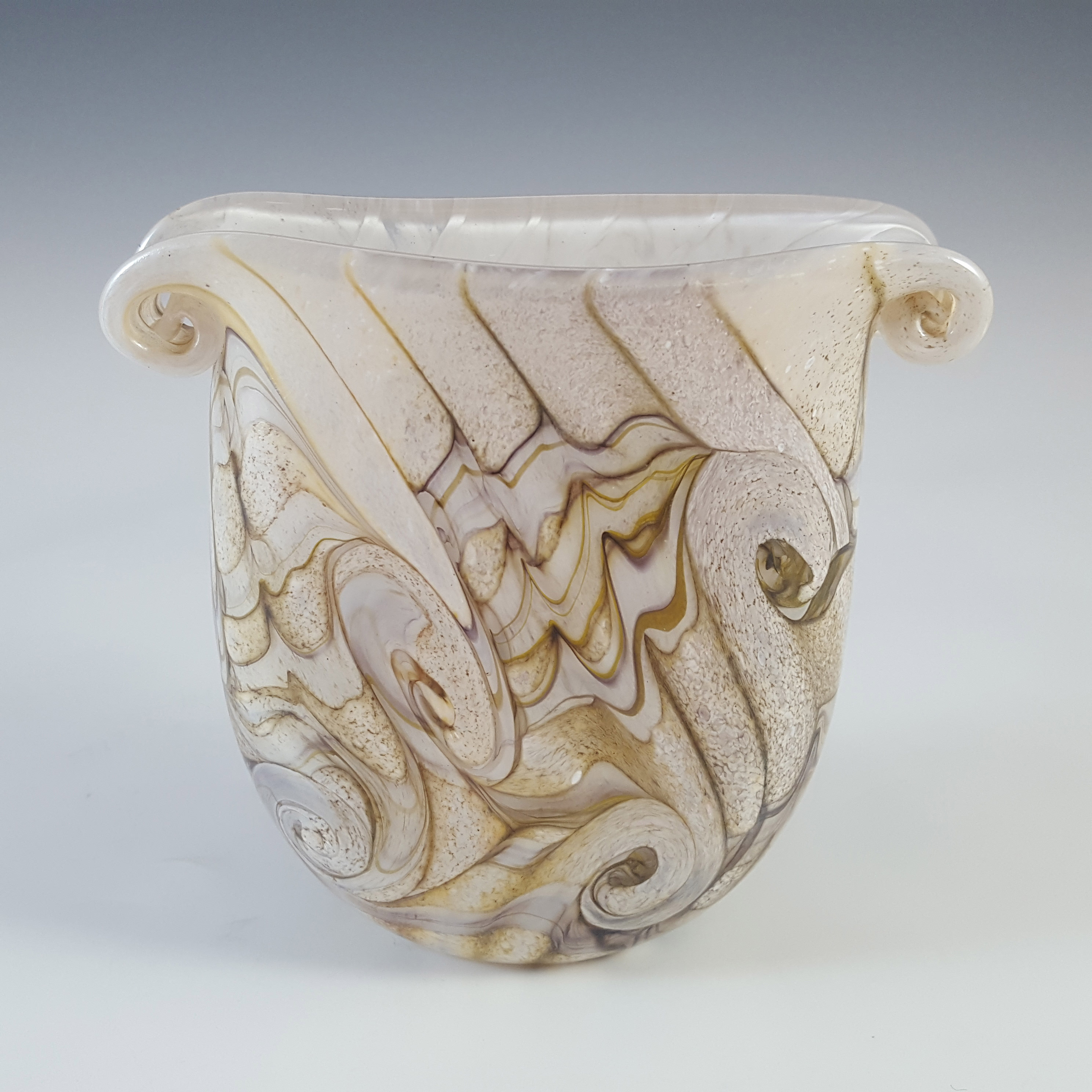 SIGNED Gozo Maltese Sandy Brown & White Glass 'Stone' Vase - Click Image to Close