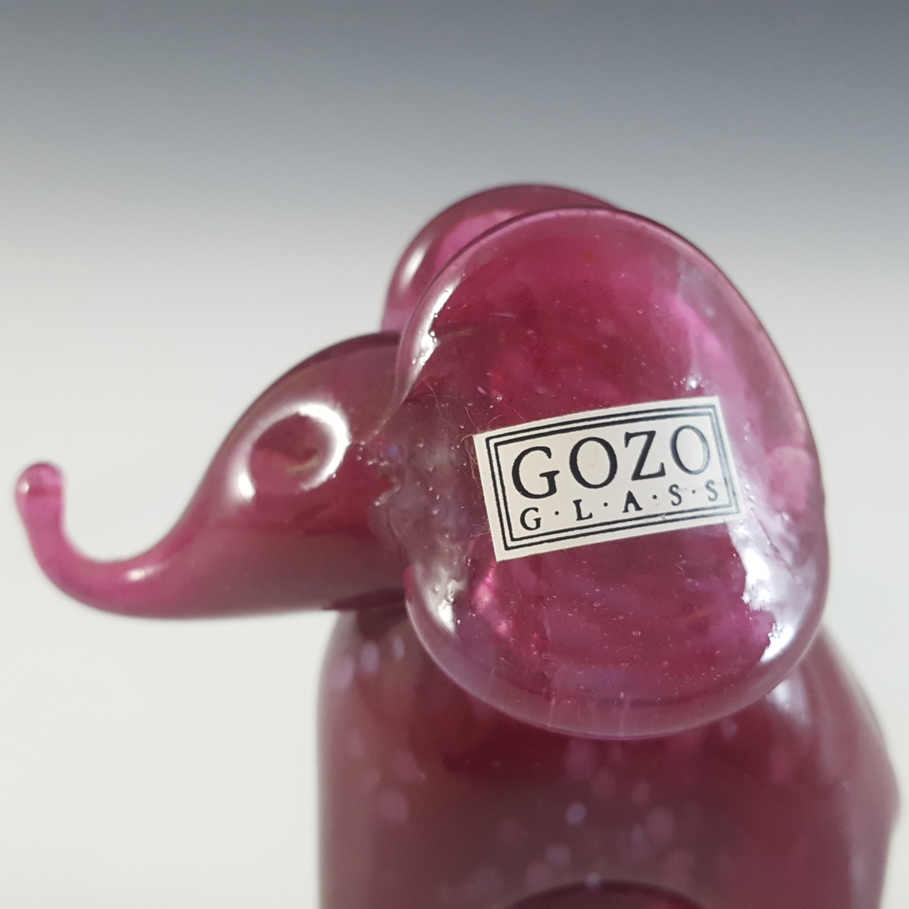 (image for) SIGNED & LABELLED Gozo Maltese Pink Glass Elephant - Click Image to Close