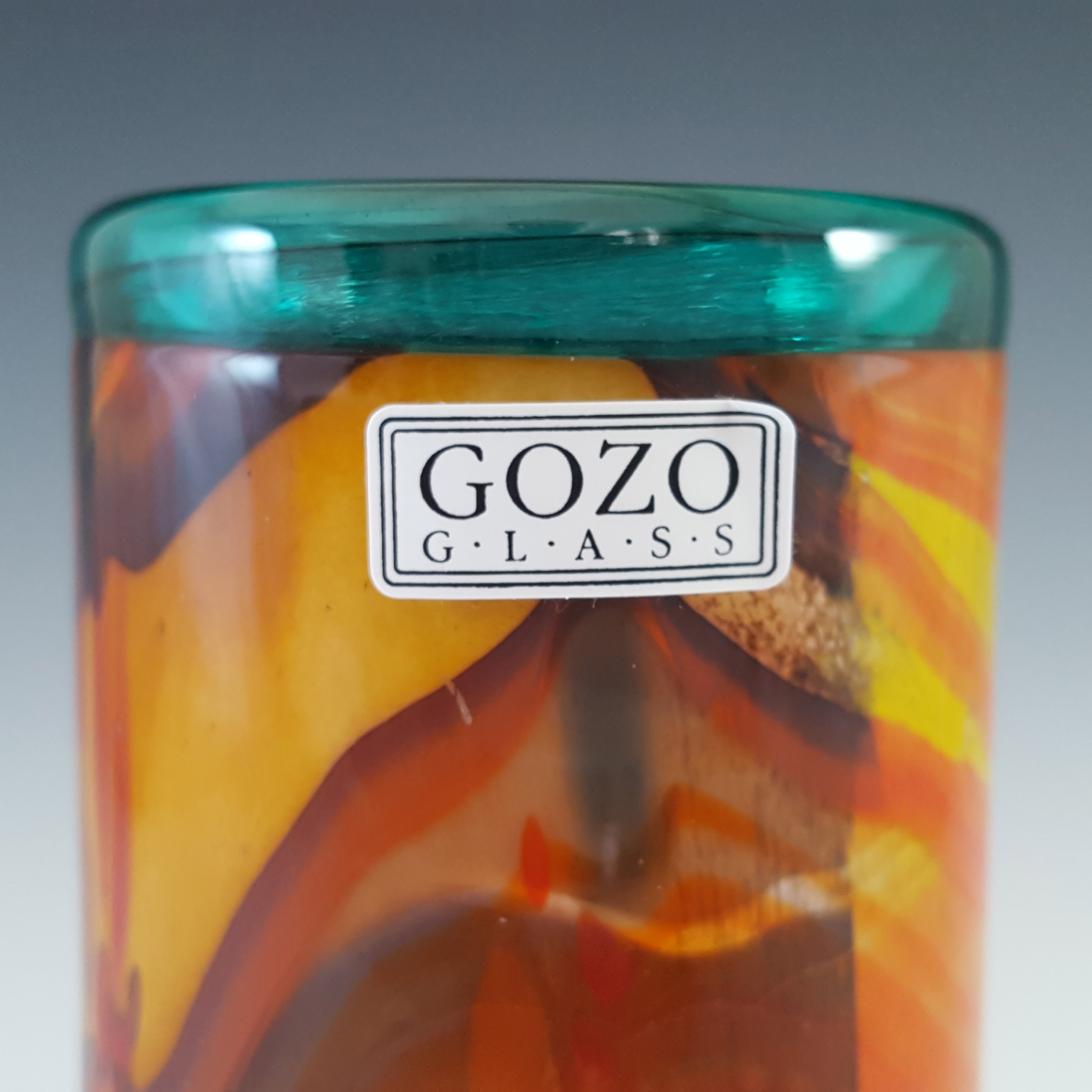 SIGNED & LABELLED Gozo Maltese Orange & Yellow Glass Vase - Click Image to Close