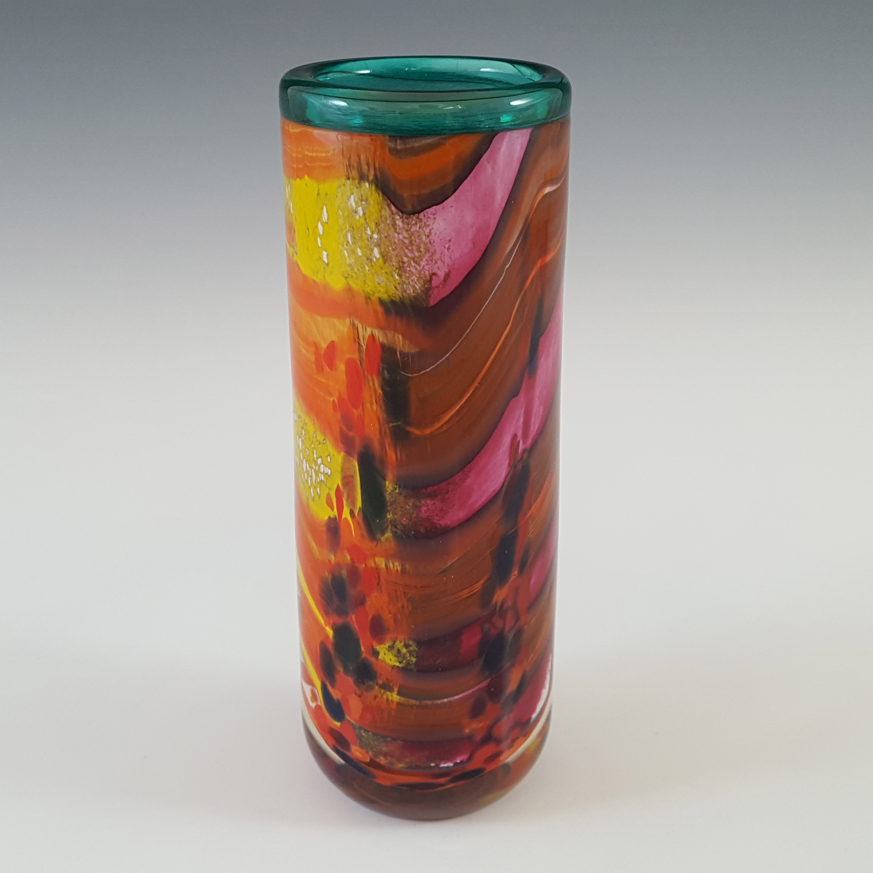 SIGNED & LABELLED Gozo Maltese Orange & Yellow Glass Vase - Click Image to Close