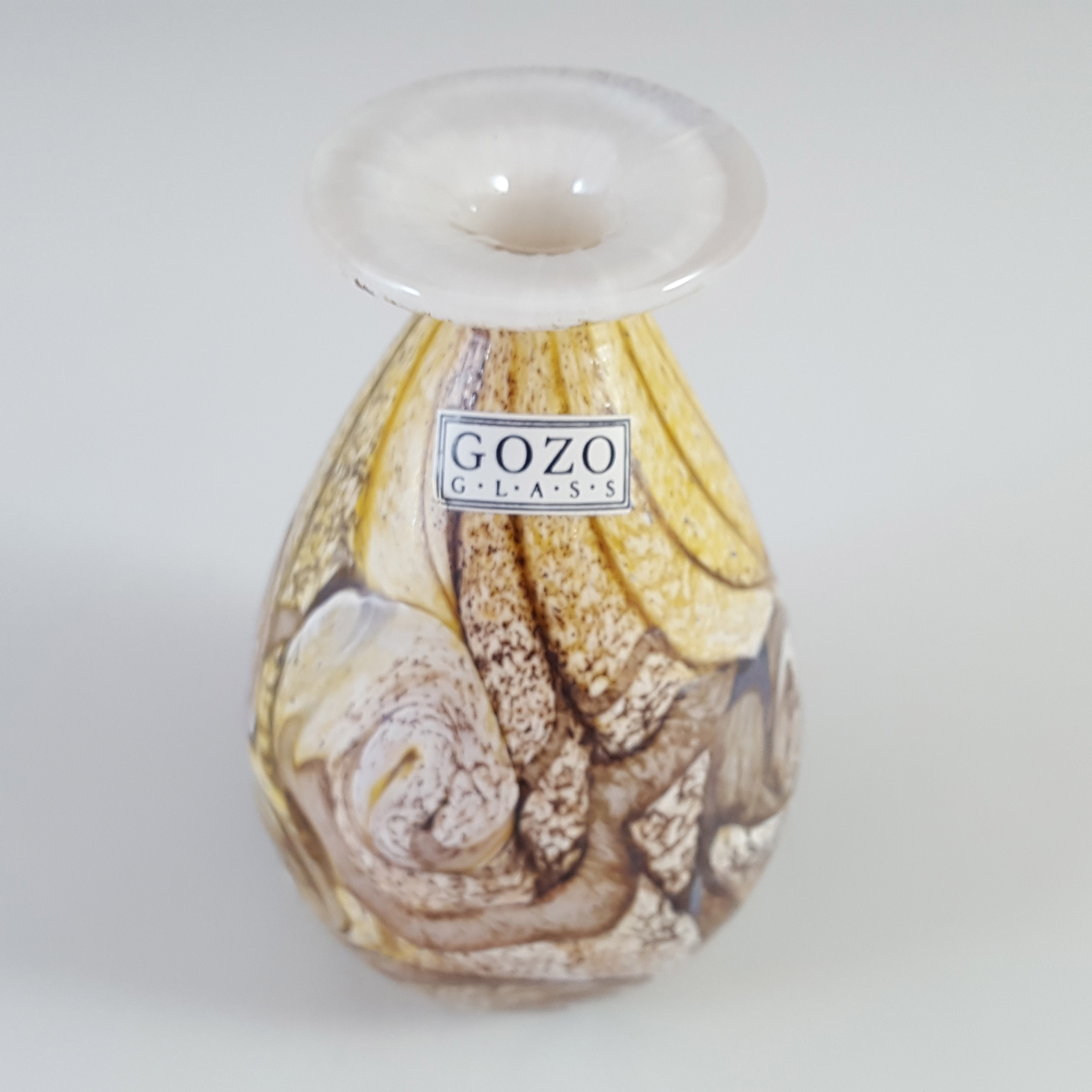 (image for) SIGNED Gozo Sandy Brown & White Glass 'Stone' Perfume Bottle / Vase - Click Image to Close
