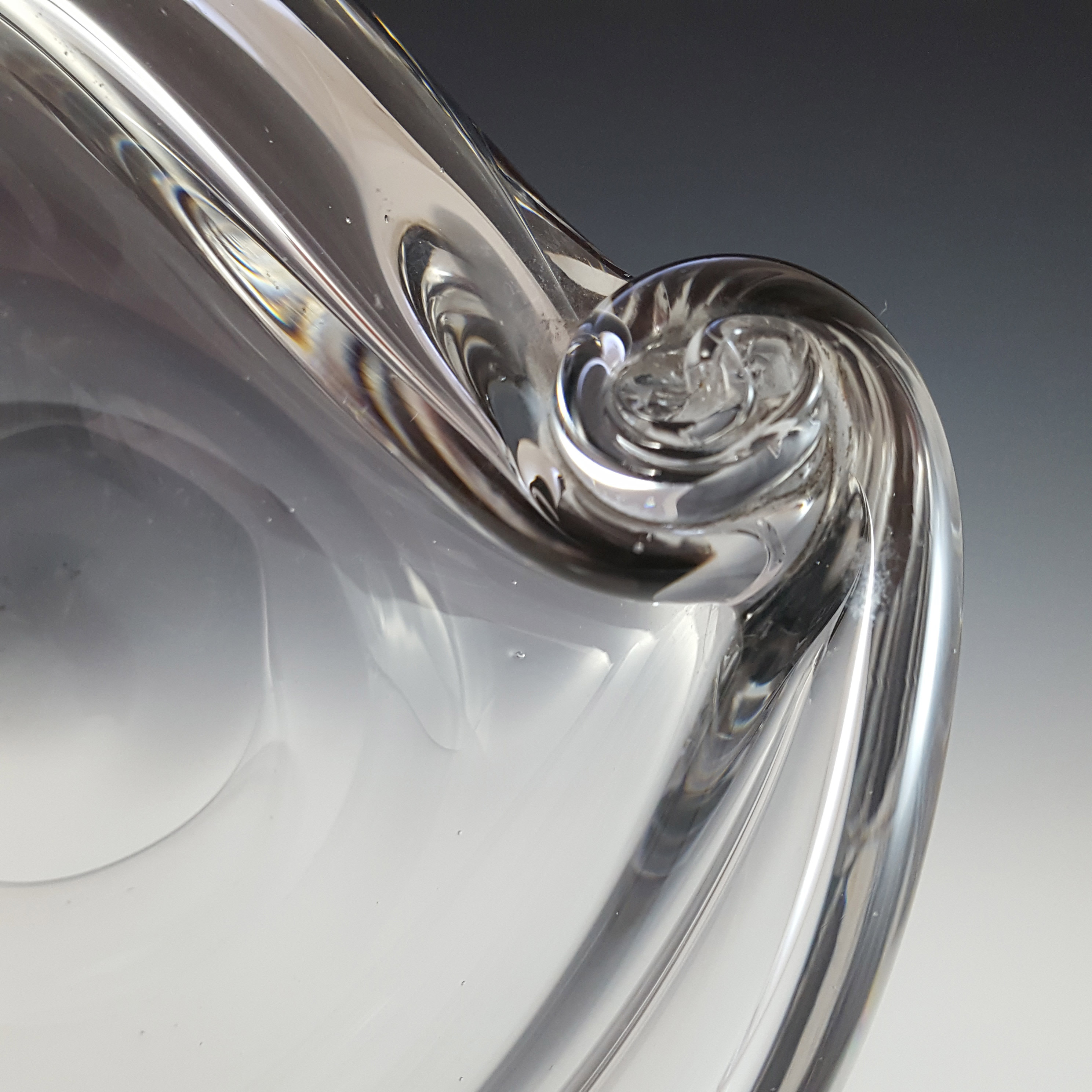 Gullaskruf Swedish Smoky Glass Bowl by Hugo Gehlin - Signed - Click Image to Close