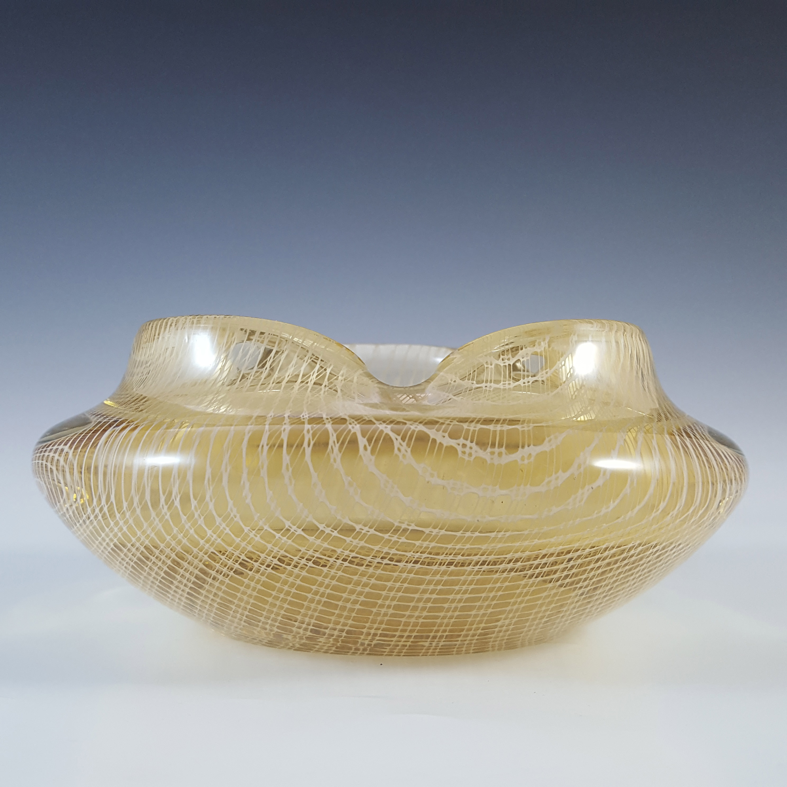 Harrachov Czech Amber & White Lattice Glass 'Harrtil' Bowl - Click Image to Close