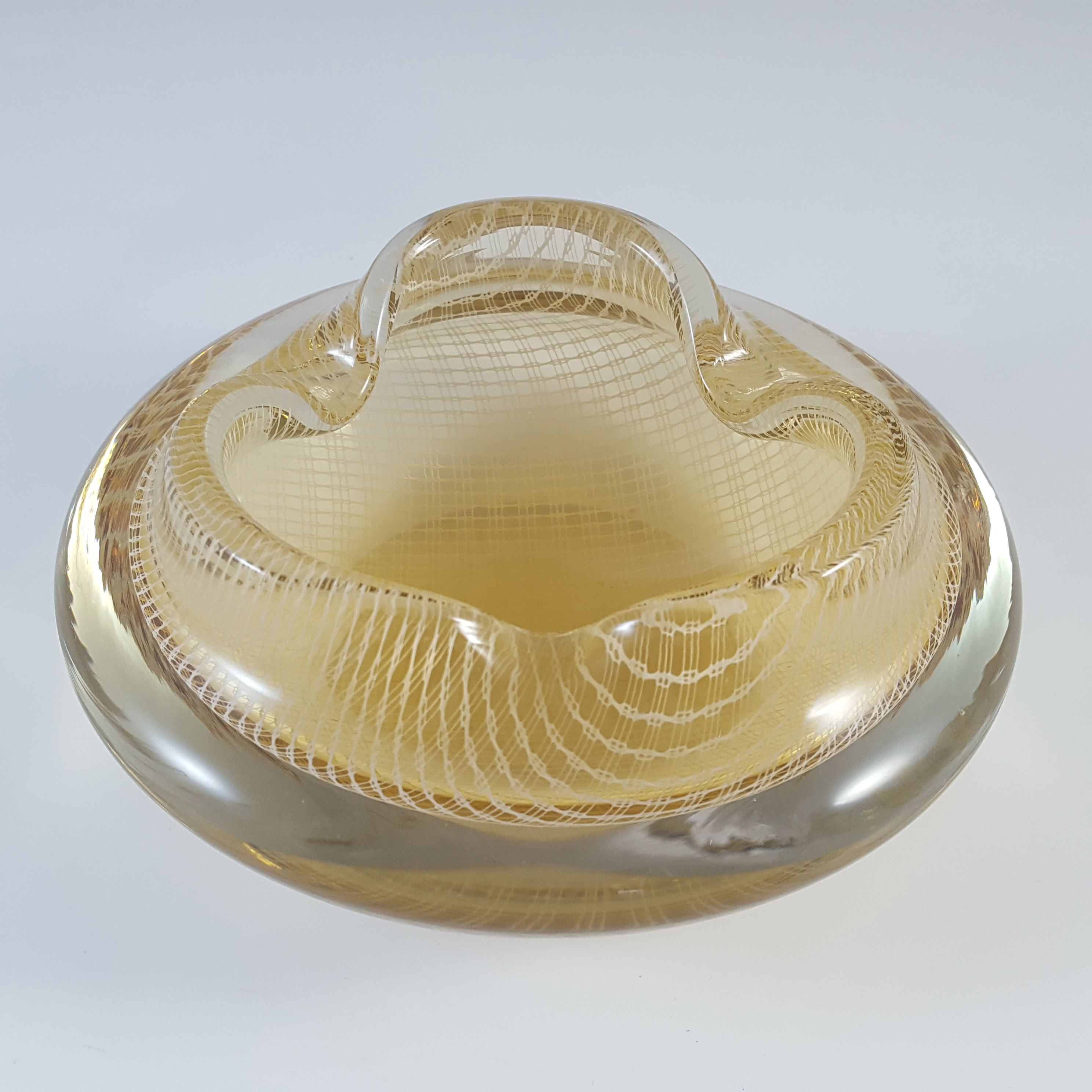 (image for) Harrachov Czech Amber & White Lattice Glass 'Harrtil' Bowl - Click Image to Close
