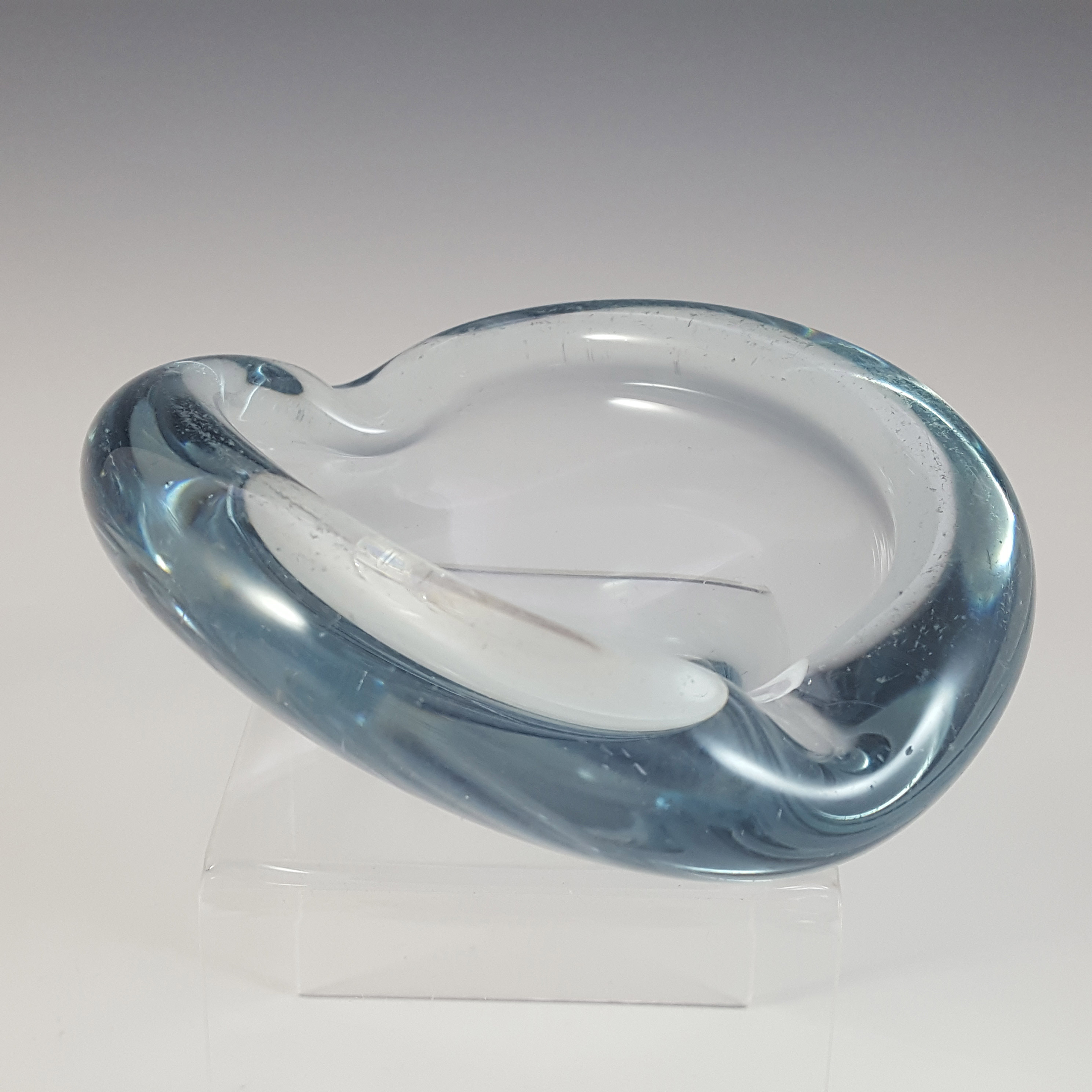 (image for) Holmegaard #17199 Per Lutken 'Akva' Blue Glass Bowl - Signed - Click Image to Close