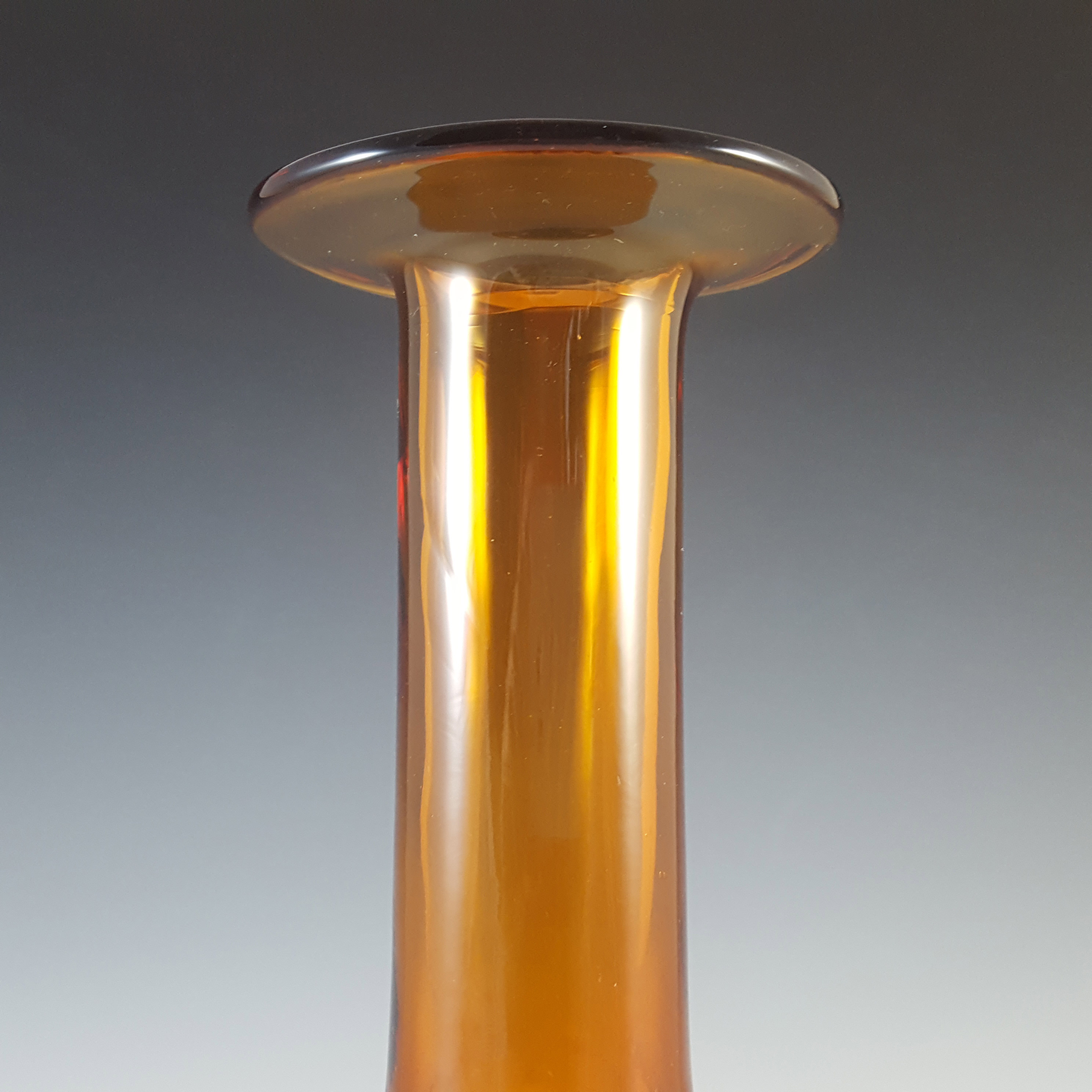 Holmegaard Otto Brauer Amber Glass 10" Gulvvase - Labelled - Click Image to Close