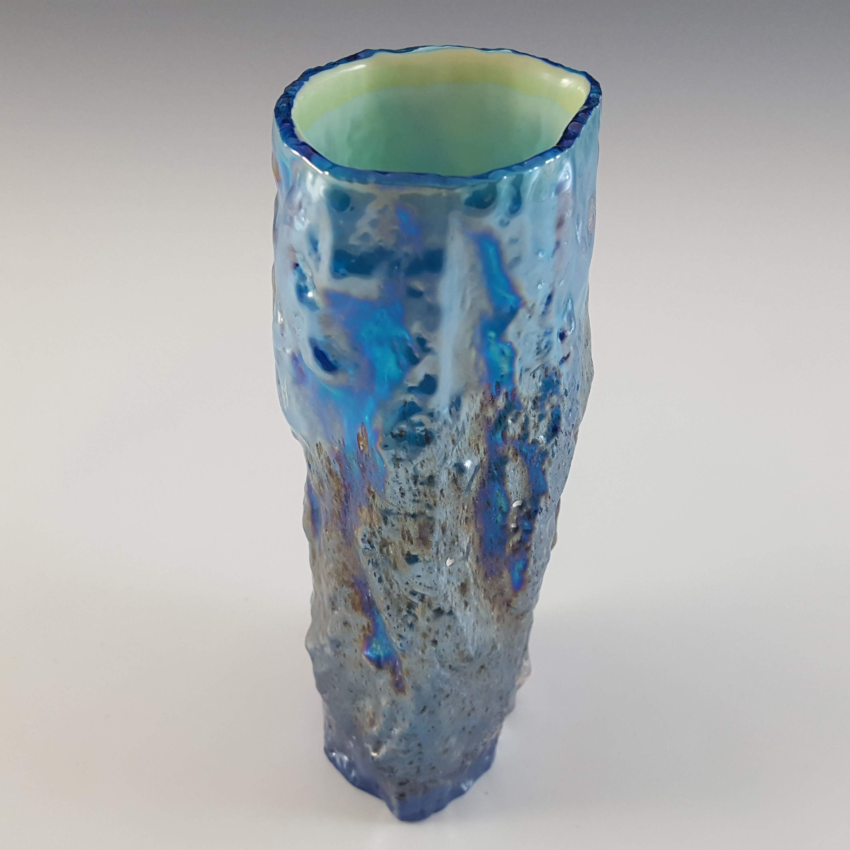 (image for) Tajima Japanese Bark Textured Iridescent Blue Glass Vase - Click Image to Close
