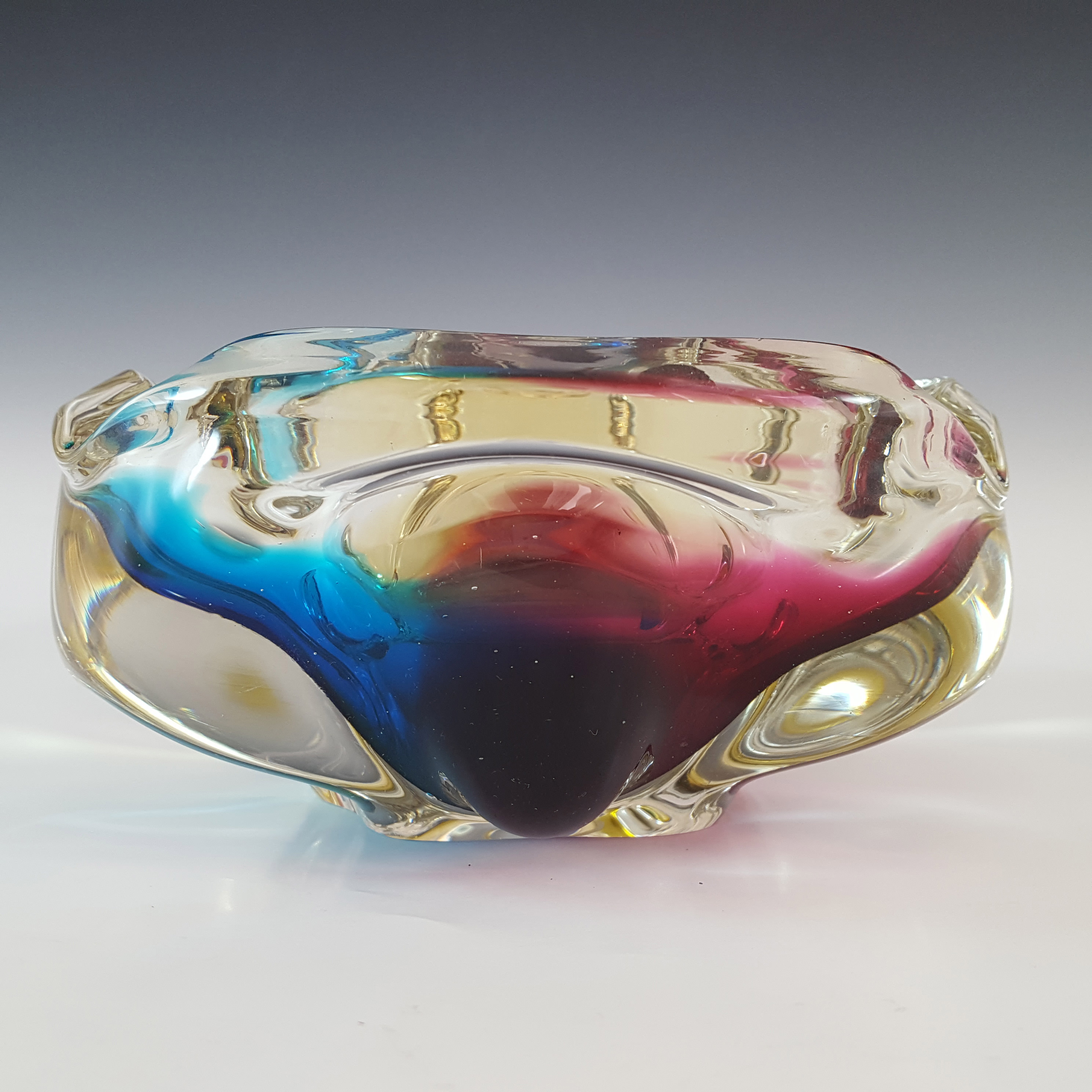 (image for) Sanyu Japanese Amber, Pink & Blue Glass "Fantasy" Bowl - Click Image to Close