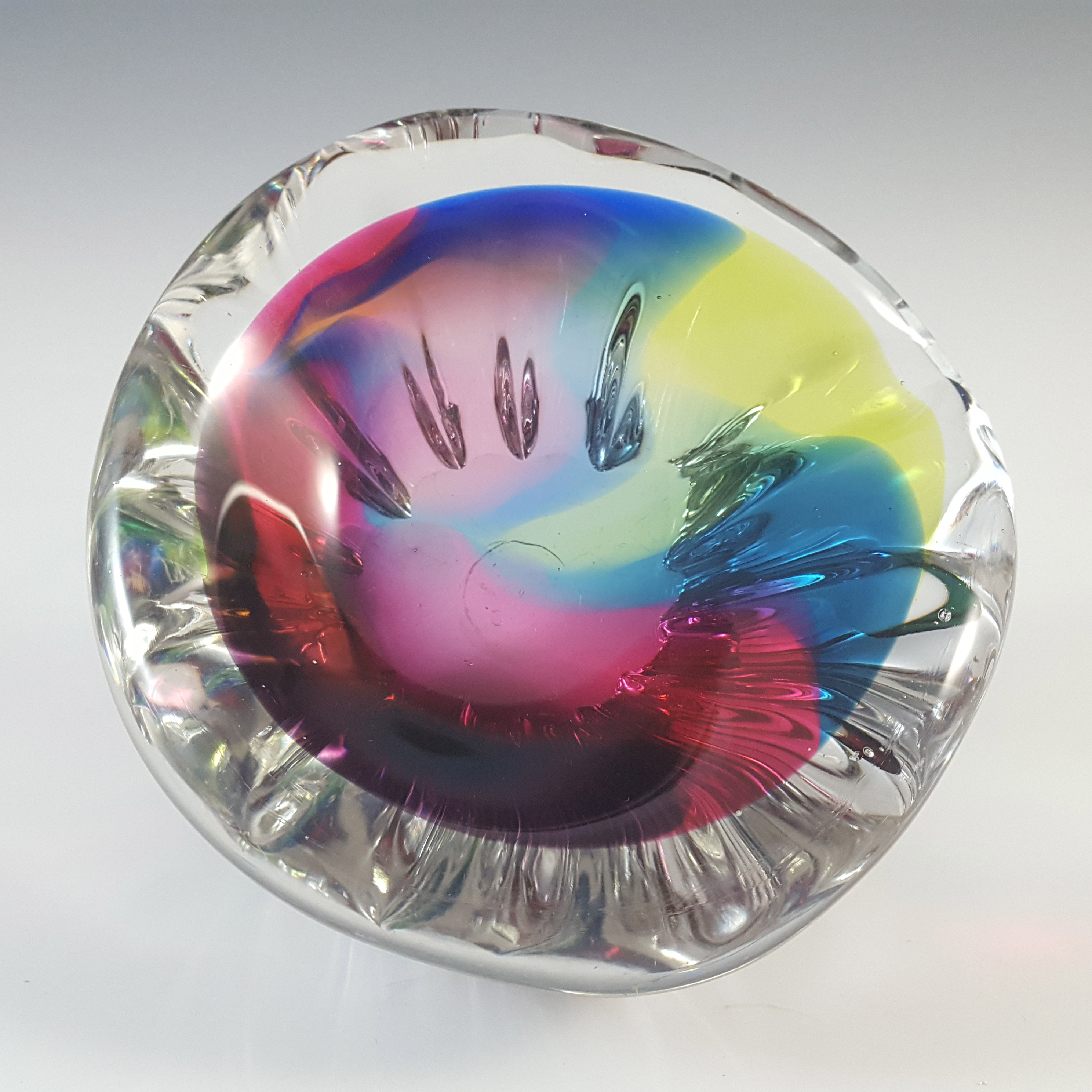 Japanese Vintage Pink, Blue & Yellow Rainbow Glass Bowl - Click Image to Close