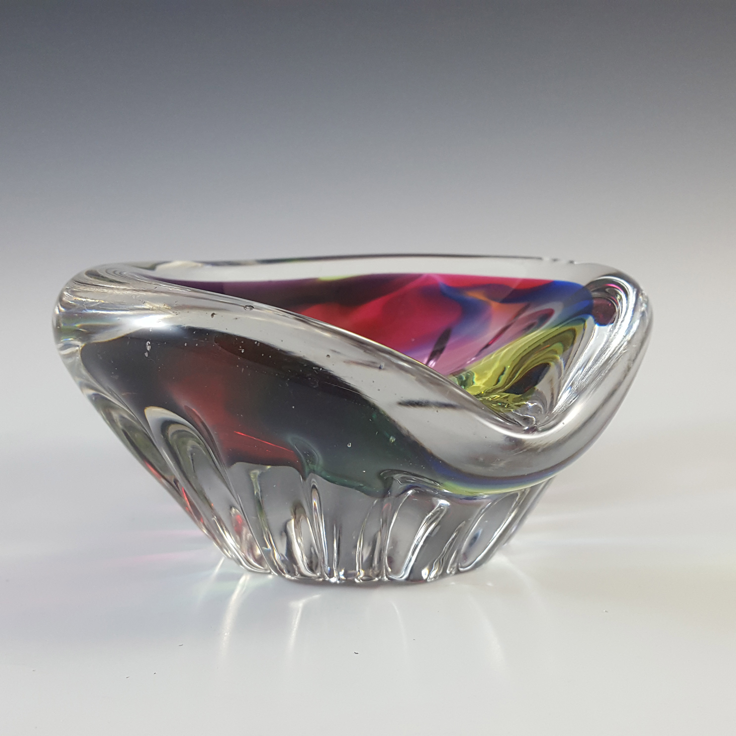 (image for) Japanese Vintage Pink, Blue & Yellow Rainbow Glass Bowl - Click Image to Close