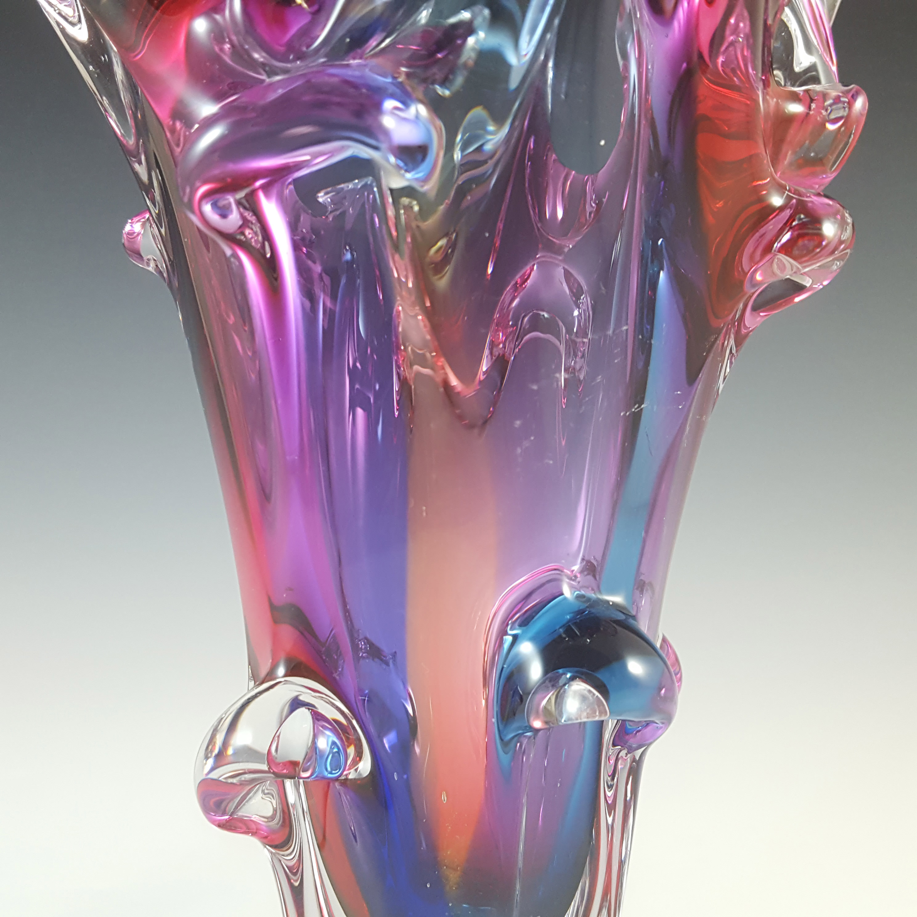 (image for) Sanyu or Iwatsu Japanese Pink, Purple & Blue Glass Vase - Click Image to Close