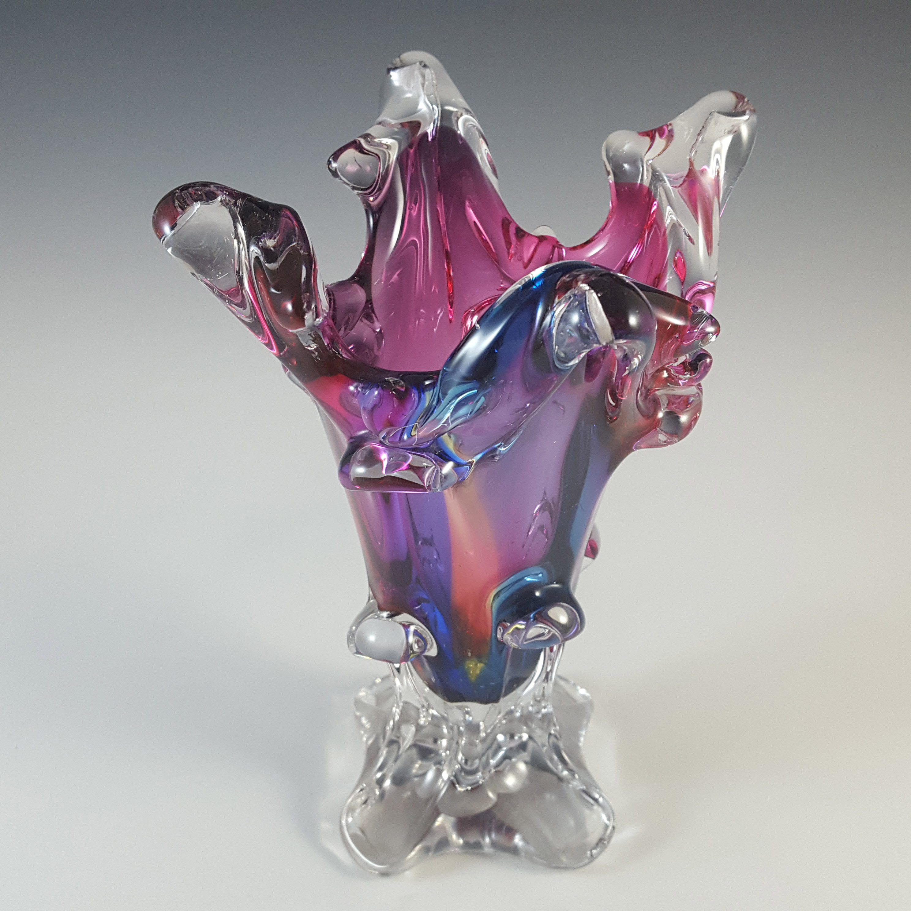 (image for) Sanyu or Iwatsu Japanese Pink, Purple & Blue Glass Vase - Click Image to Close