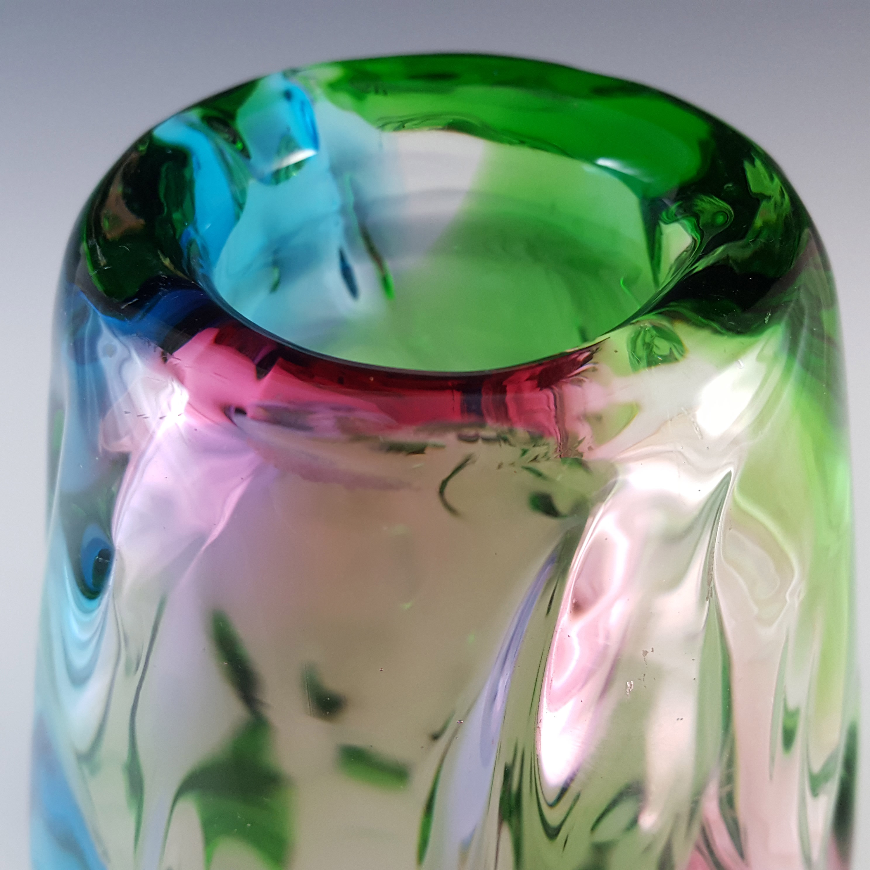 (image for) Sanyu Japanese Green, Pink & Blue Glass "Fantasy" Vase - Click Image to Close