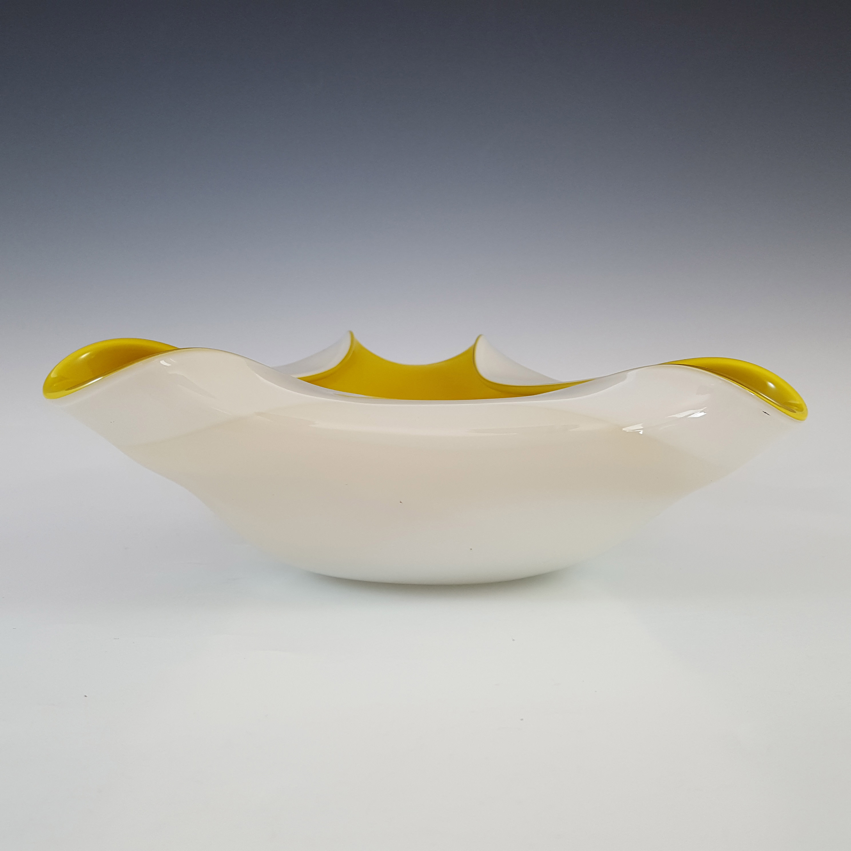 (image for) Japanese Yellow & White Cased Glass 'Wales' Biomorphic Bowl - Click Image to Close