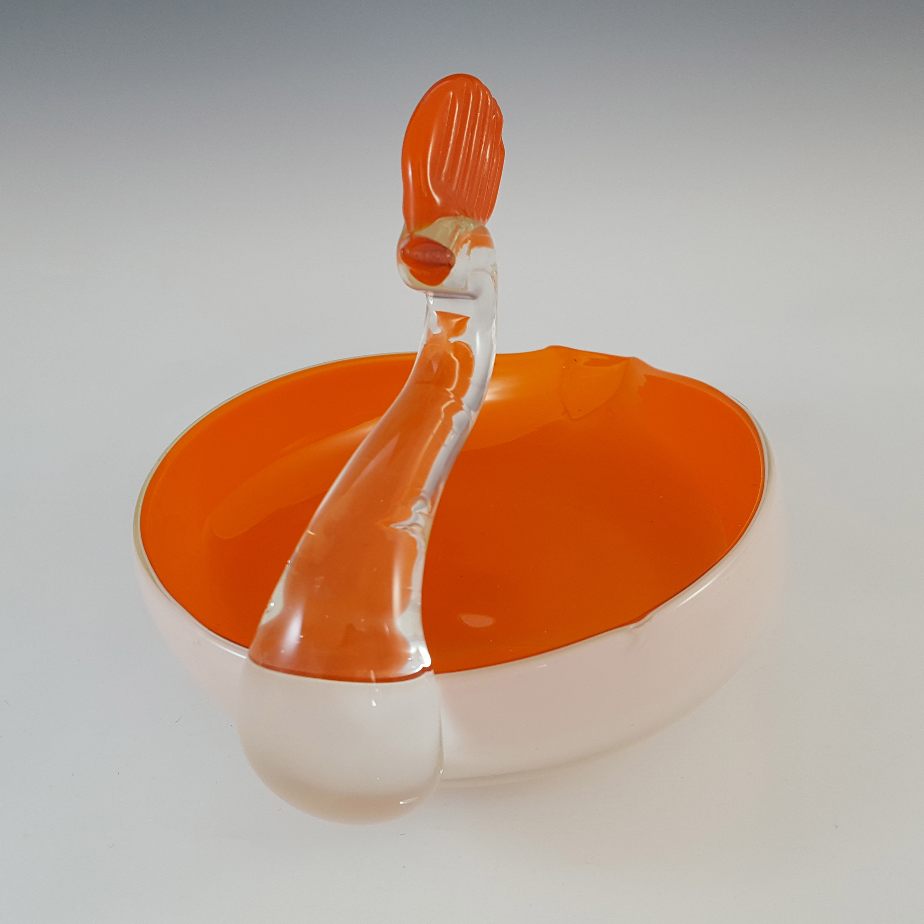 (image for) Japanese "Best Art Glass" Orange & White Vintage Swan Bowl - Click Image to Close
