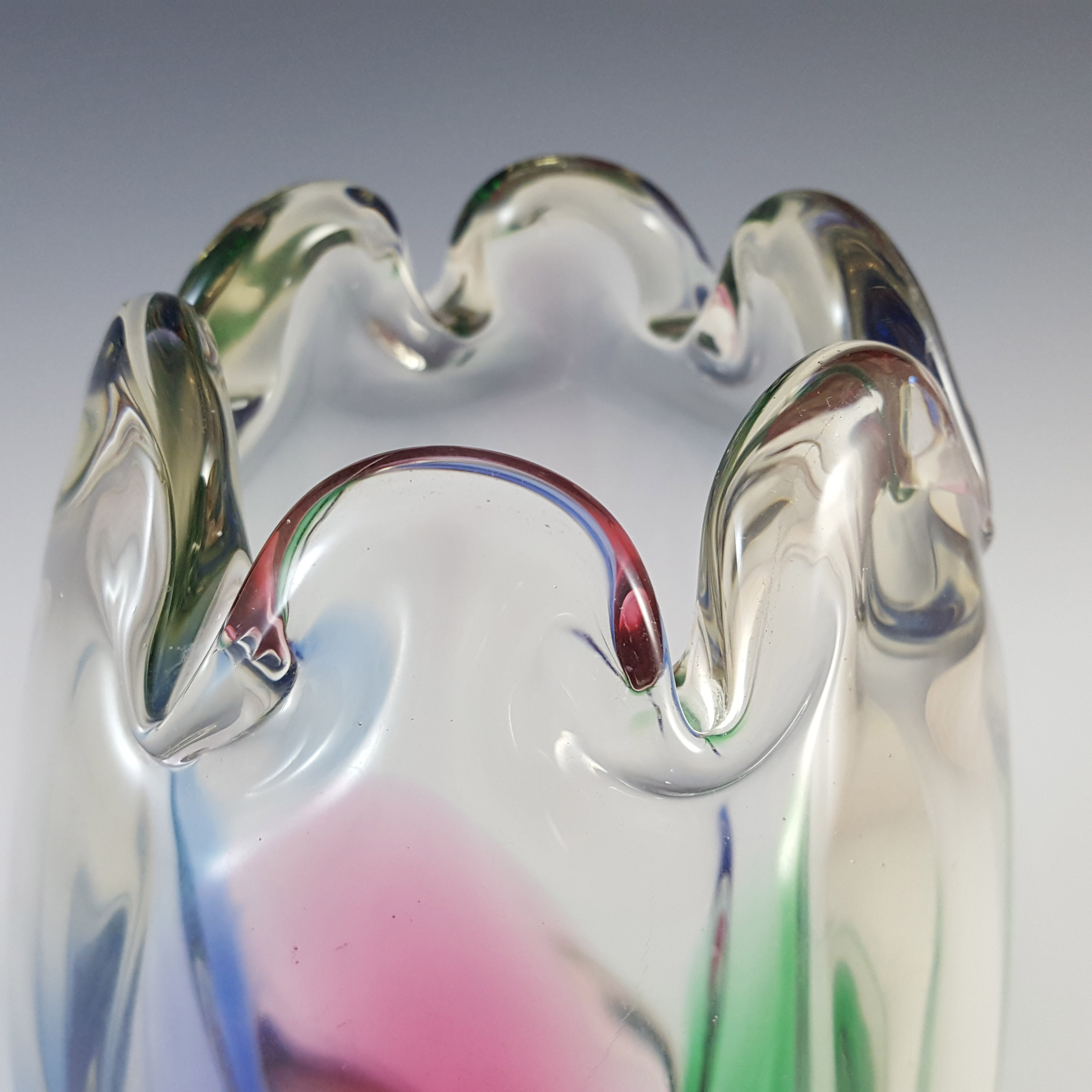 (image for) Kurata Japanese Vintage Pink, Green & Blue Glass Vase - Click Image to Close