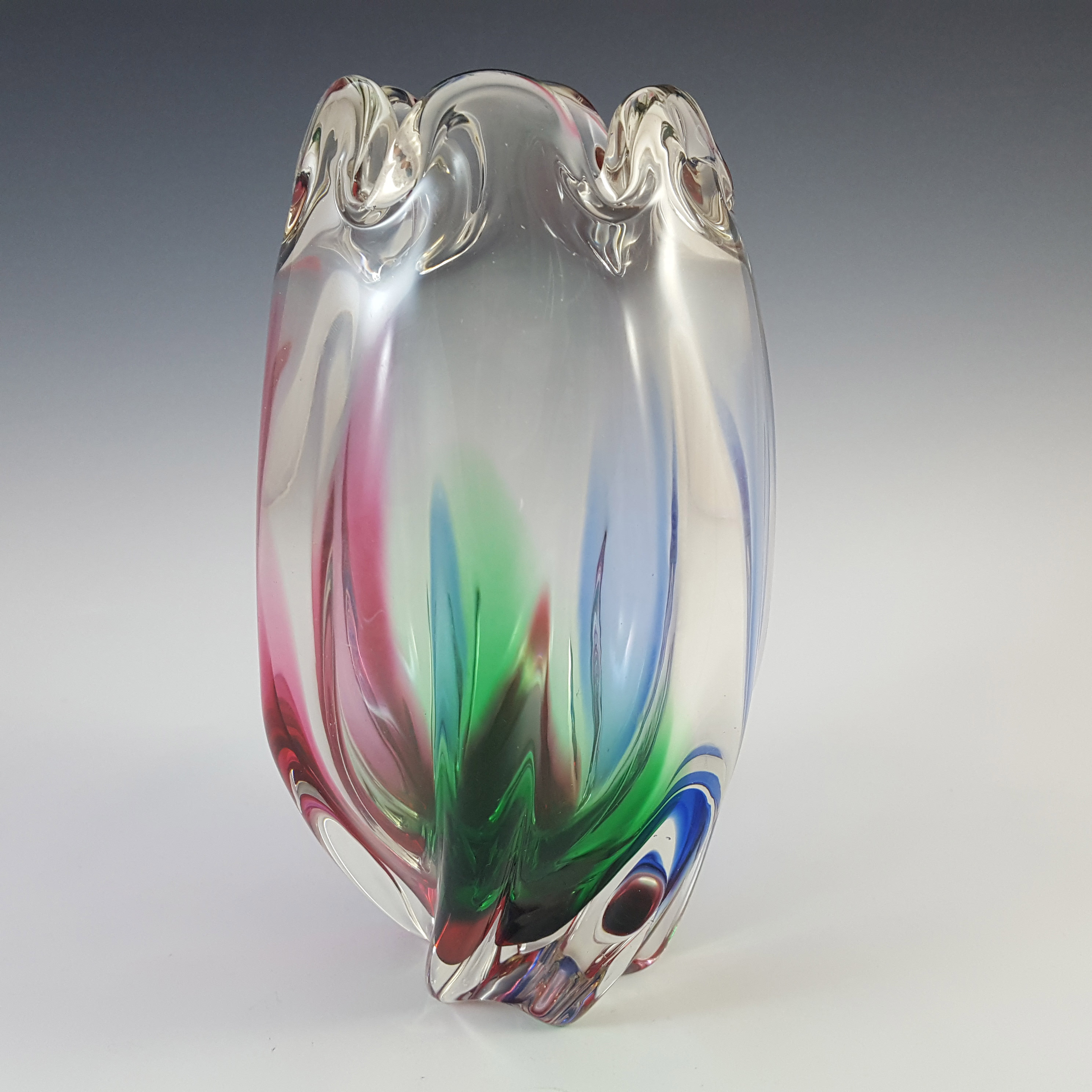 (image for) Kurata Japanese Vintage Pink, Green & Blue Glass Vase - Click Image to Close