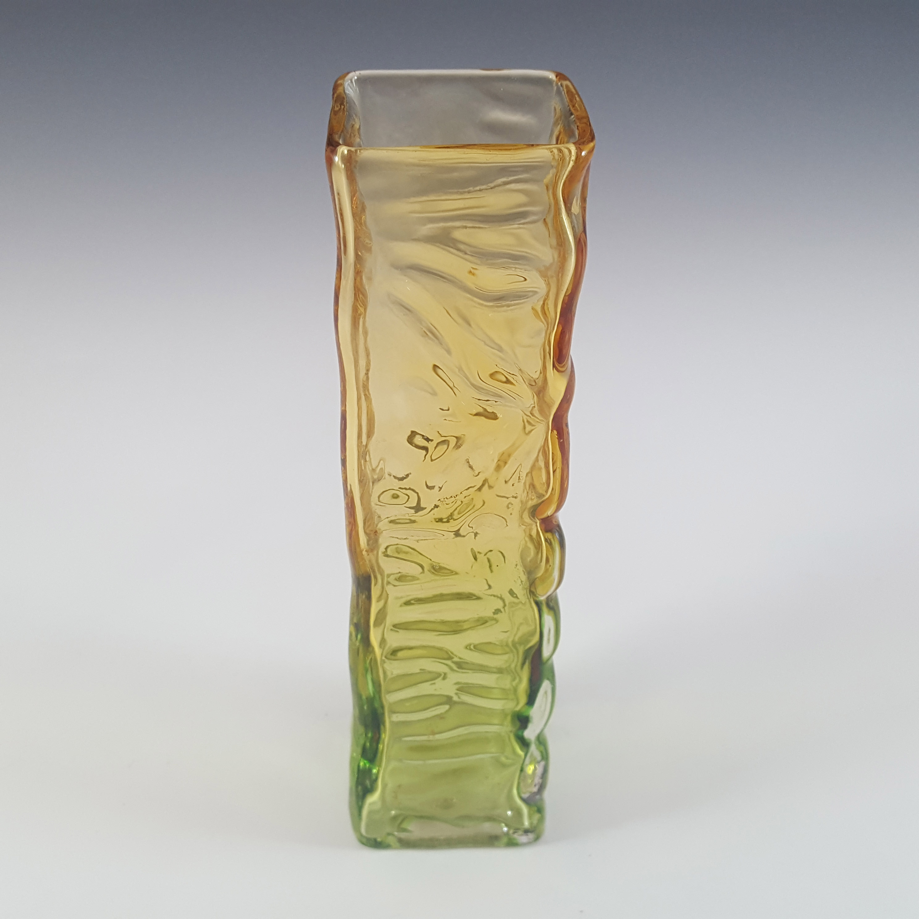 (image for) Tajima Japanese "Best Art Glass" Textured Amber & Green Glass Vase - Click Image to Close