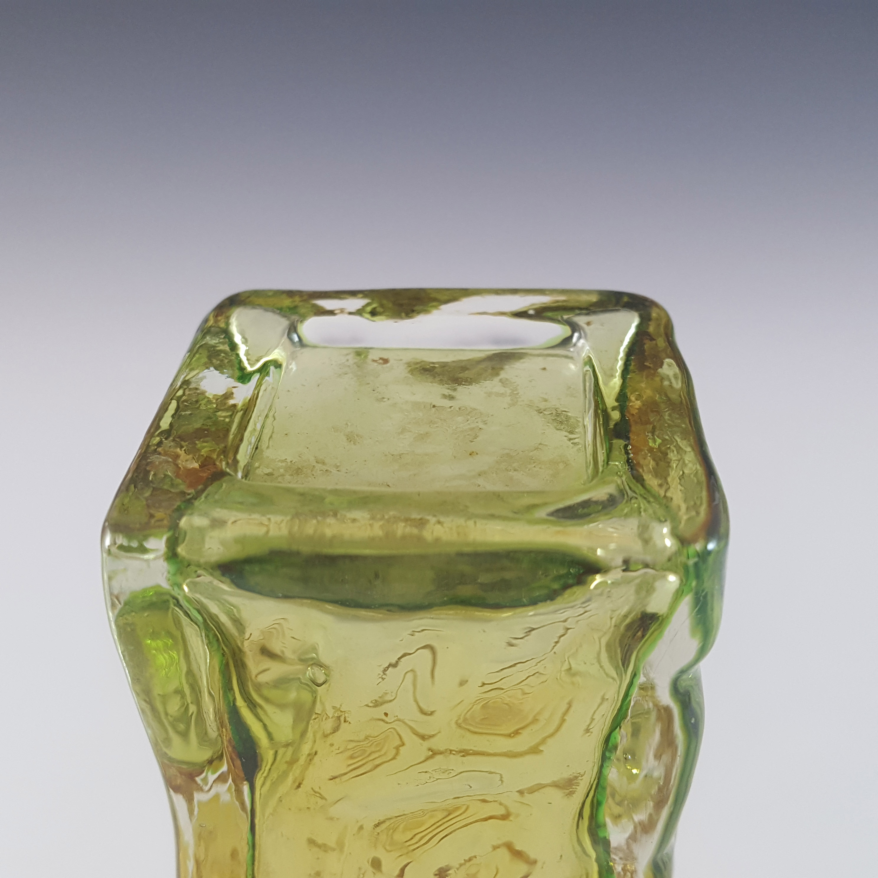 Tajima Japanese "Best Art Glass" Textured Amber & Green Glass Vase - Click Image to Close